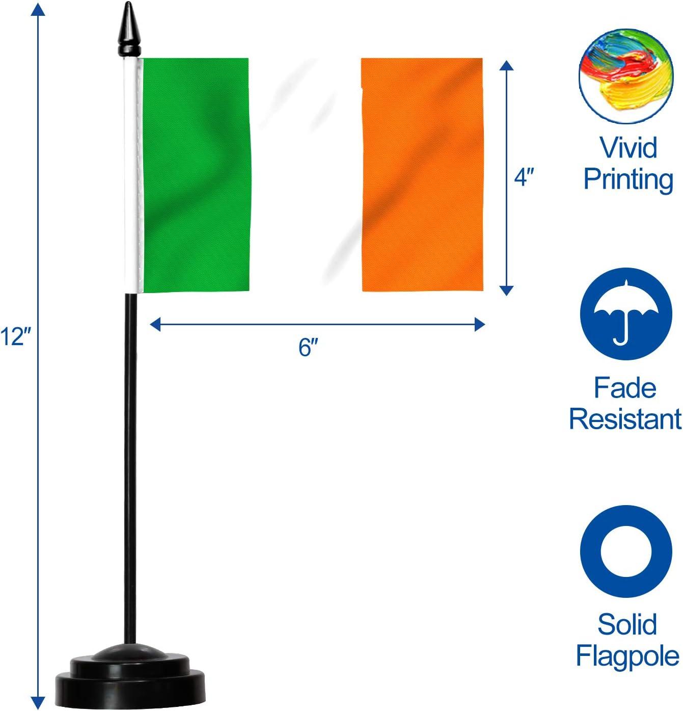 ANLEY Ireland Deluxe Desk Flag Set - 6 in x 4 in Miniature Irish Desktop Flag