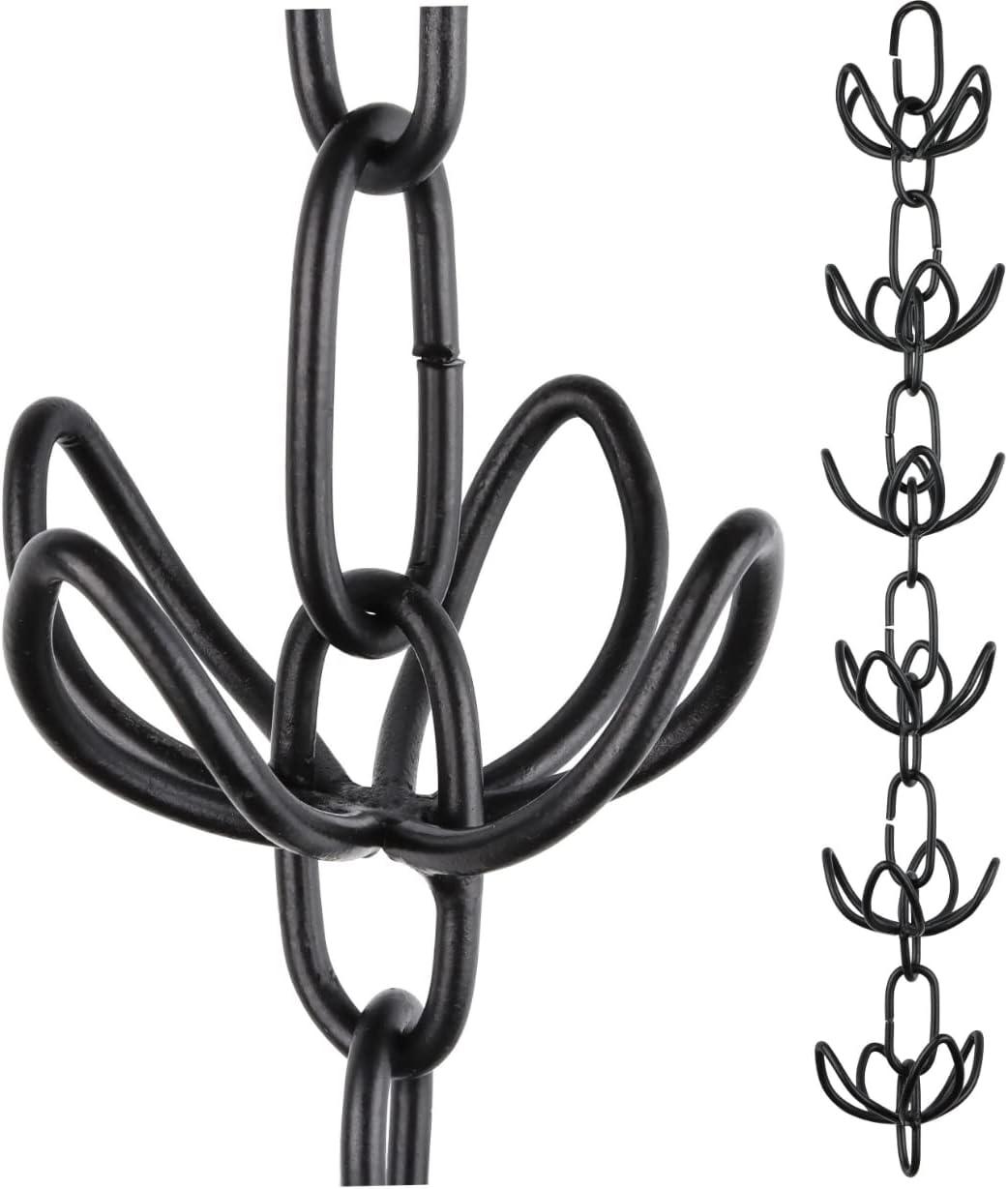 8.5 ft Black Aluminum Lily Rain Chain Water Diverter