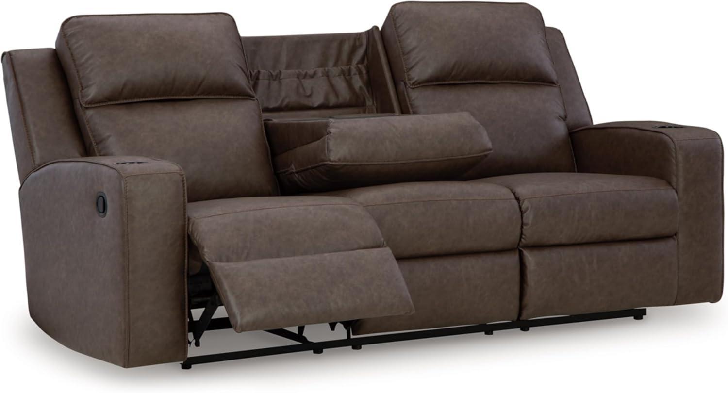 Umber Faux Leather Manual Reclining Sofa with Cup Holders