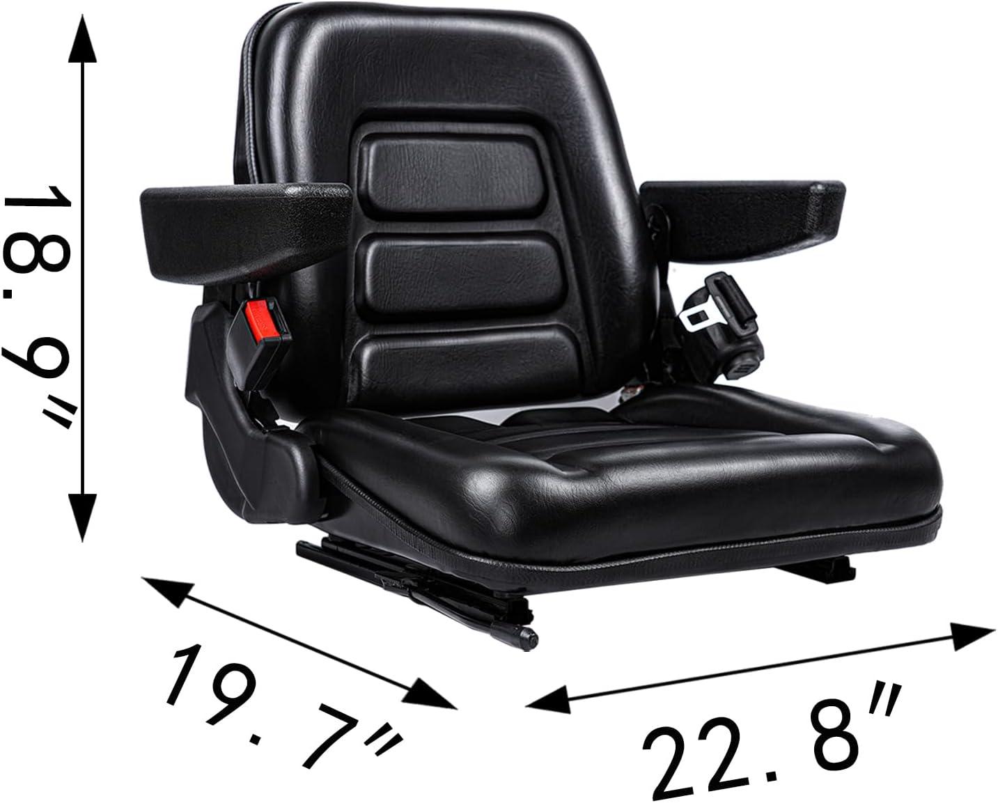 Black Adjustable PVC Forklift and Tractor Seat with Armrests
