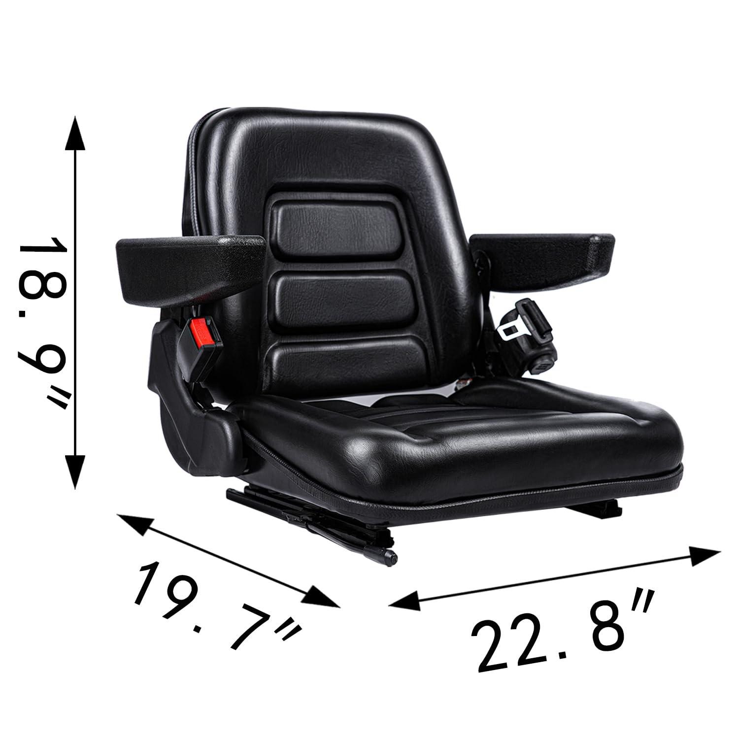 Black Adjustable PVC Forklift and Tractor Seat with Armrests
