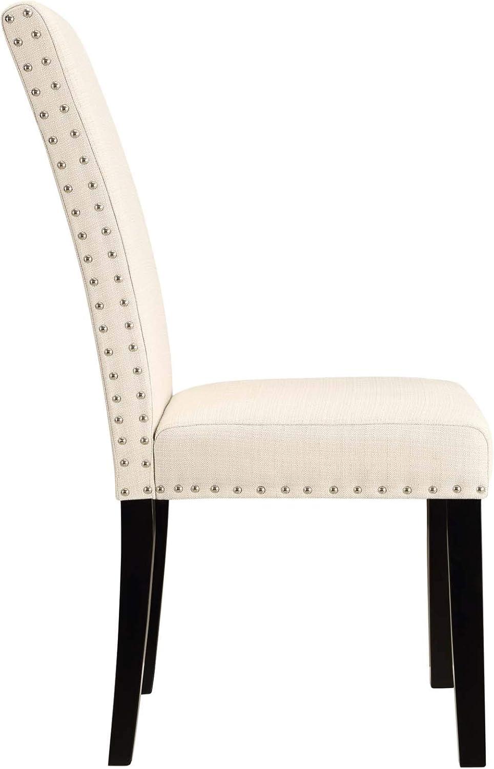 Elegant Beige Upholstered Parsons Dining Side Chair with Nailhead Trim