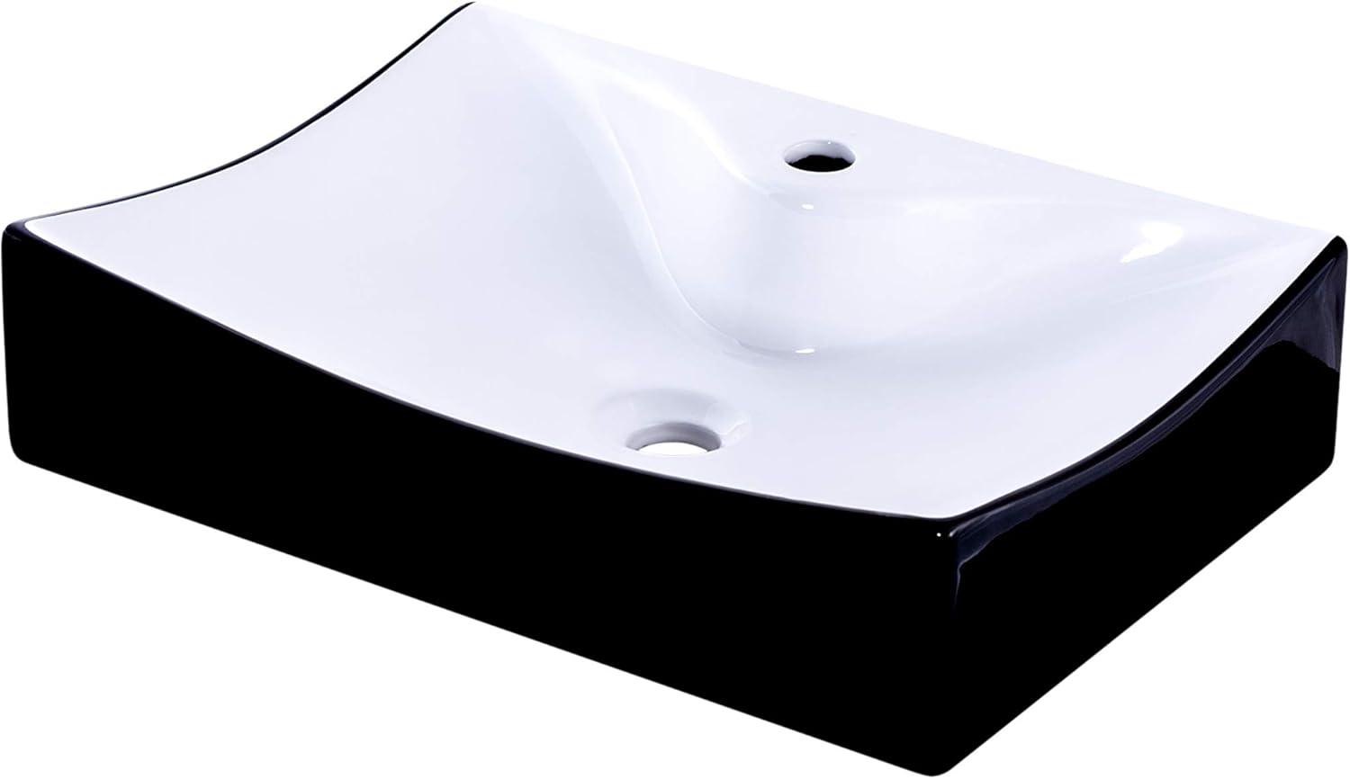 Glossy Black and White Ceramic Rectangular Bathroom Sink