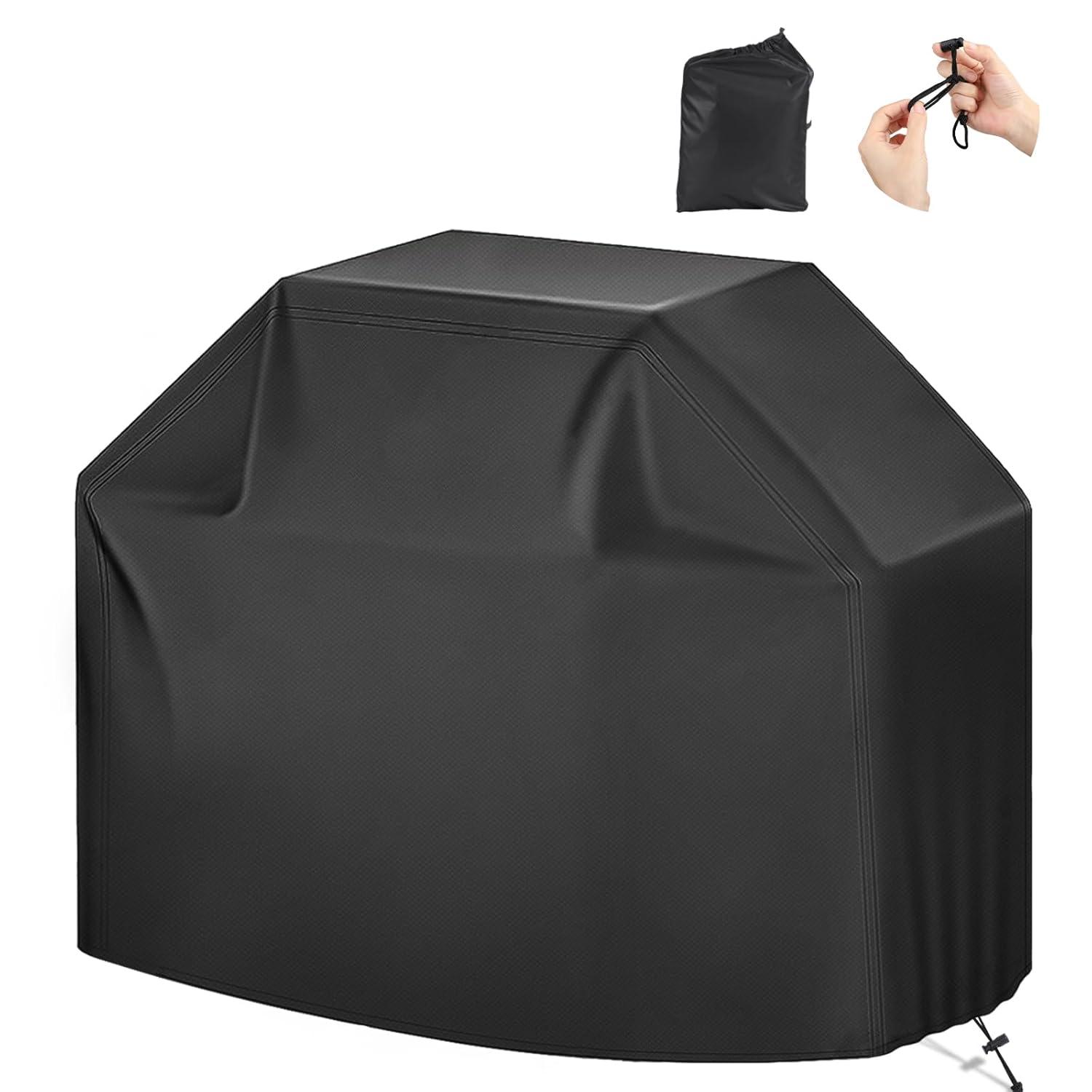 Outdoor Waterproof Grill Cover with Adjustable Hem Drawstring, 60 Inches Heavy Duty Barbecue Gas Grill Cover, Uv & Fade Resistant BBQ Cover for Char-Broil Nexgrill and More (60inch M Black)