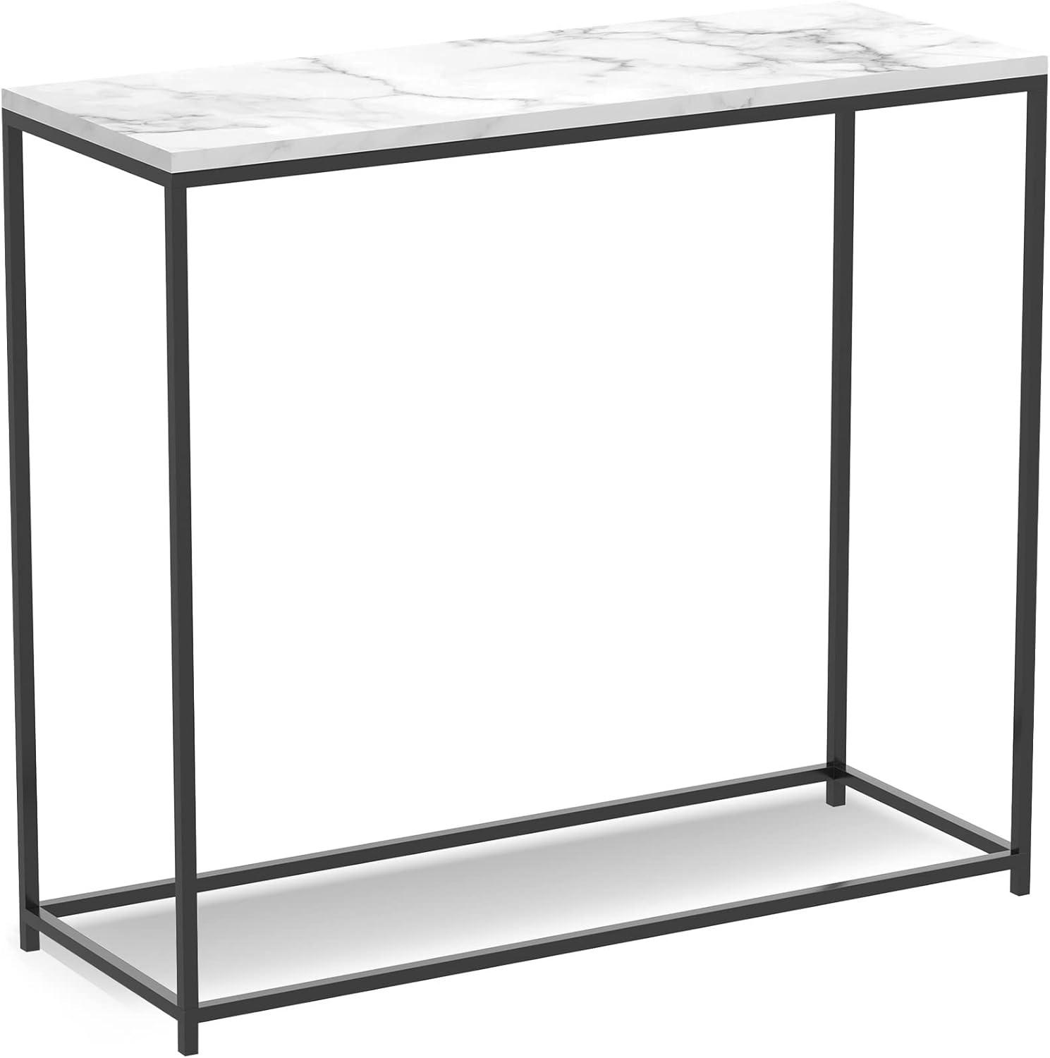 28" Black Marble and Metal Console Table