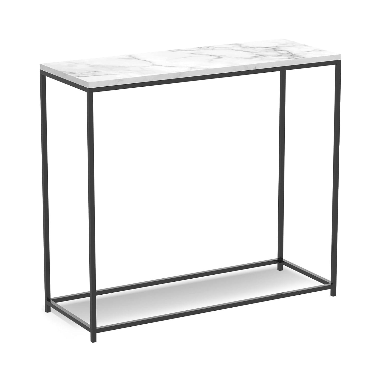 28" Black Marble and Metal Console Table