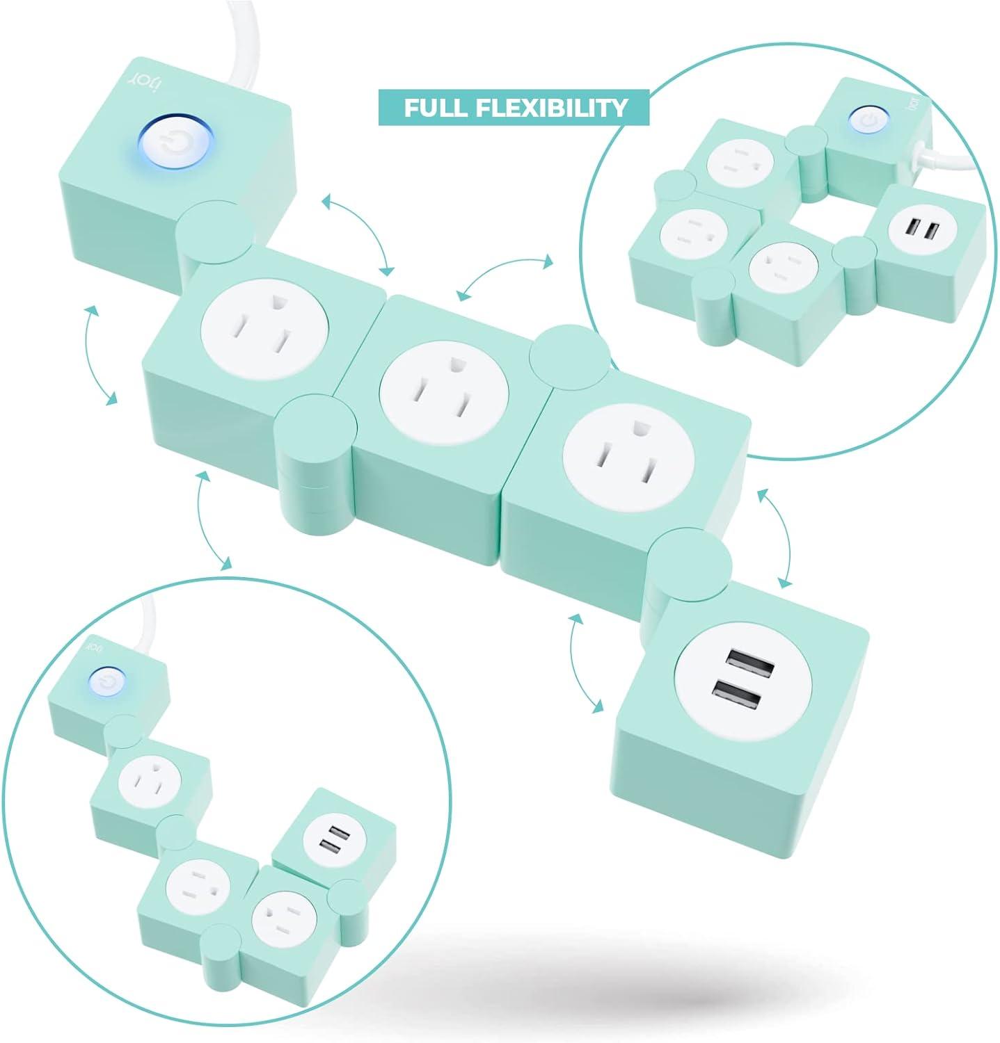 iJoy Flexible Power Strip- 3 AC Outlets and 2 USB Charging Ports with 5 Ft Extension Cord