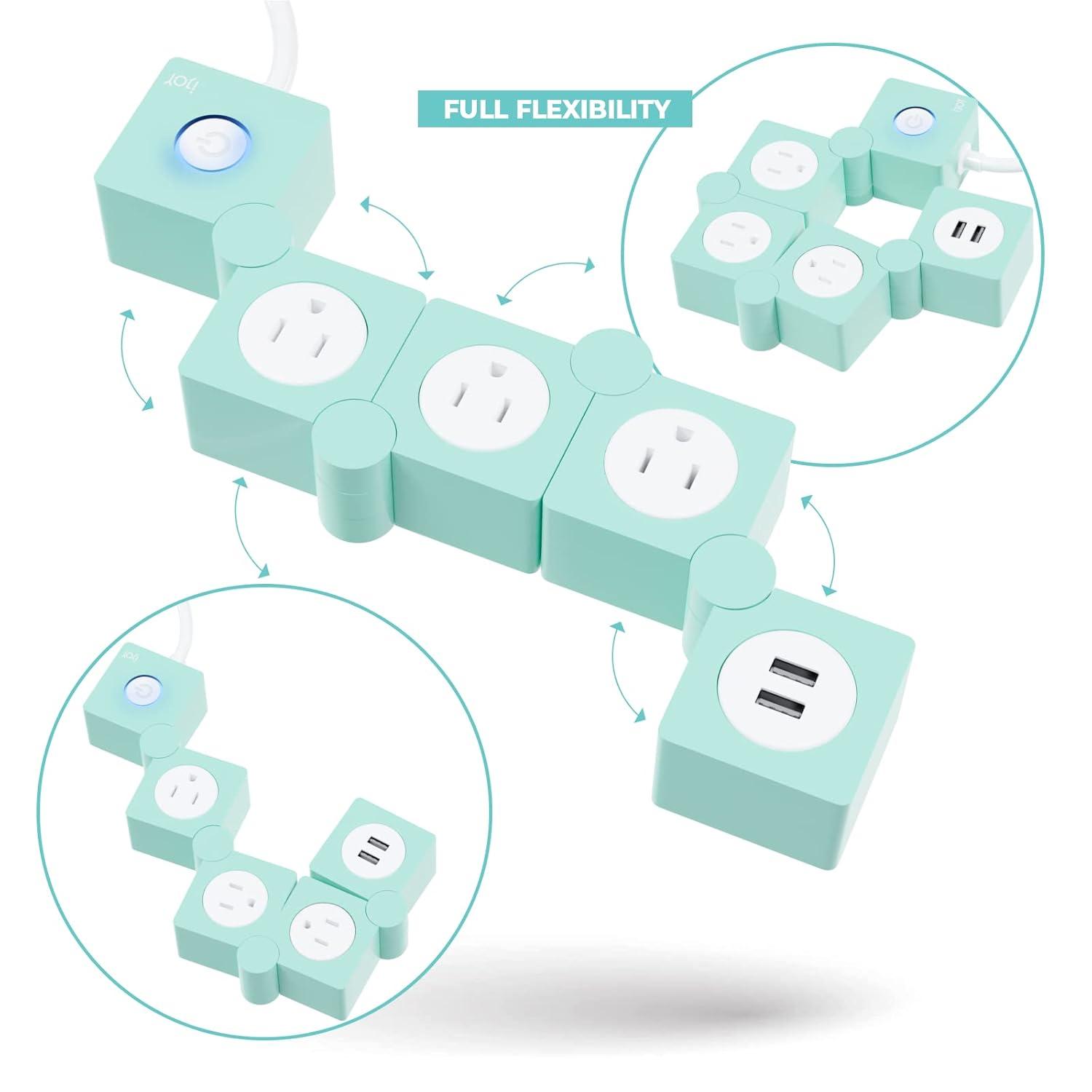 iJoy Flexible Power Strip- 3 AC Outlets and 2 USB Charging Ports with 5 Ft Extension Cord