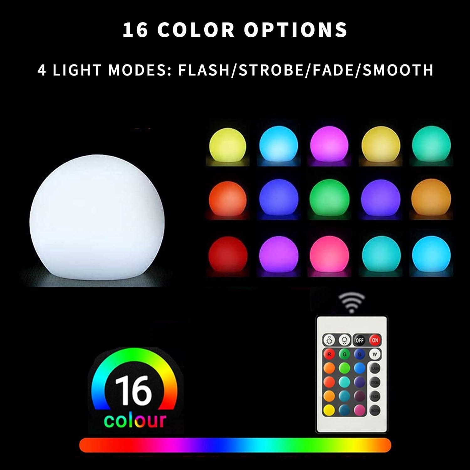 LED Glowing Ball Light, 8-Inch Cordless 16 Color Changing and 4 Light Modes Kids Night Light, Rechargeable & Dimmable Mood Lamp with Remote Control, Perfect for Home Patio Yard Accent Decor