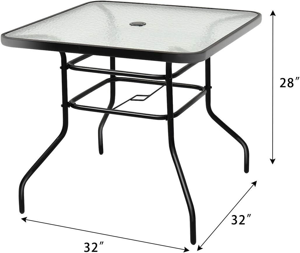 Costway 32'' Patio Square Table Tempered Glass Steel Frame Outdoor Pool Yard Garden