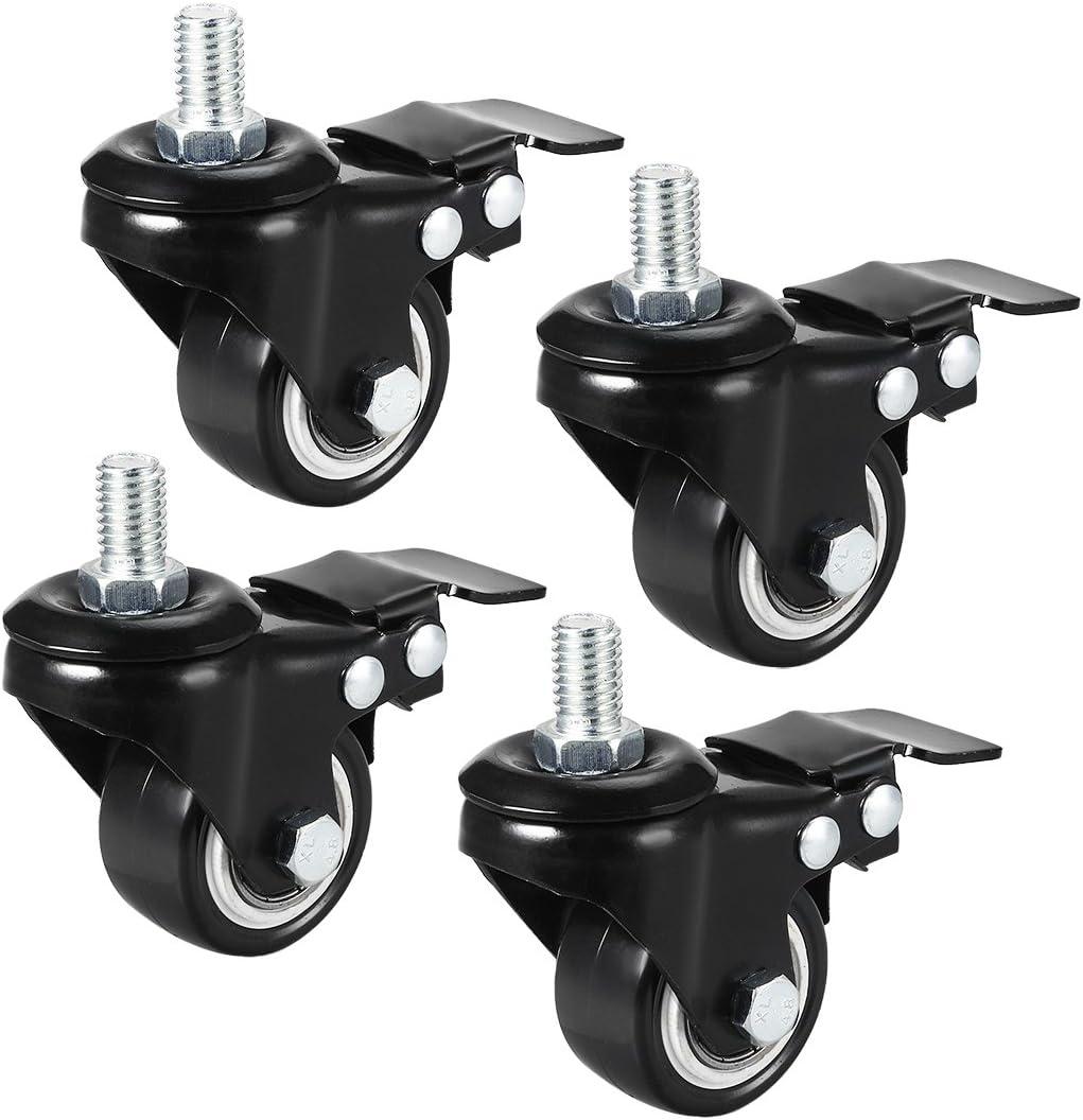 1.5 Inch Black Polyurethane Swivel Caster Wheels with Brake, Set of 4