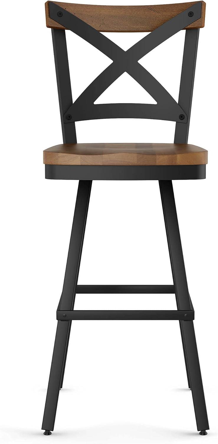 Amisco Jasper 26 In. Swivel Counter Stool - Light Brown Distressed Wood / Black Metal