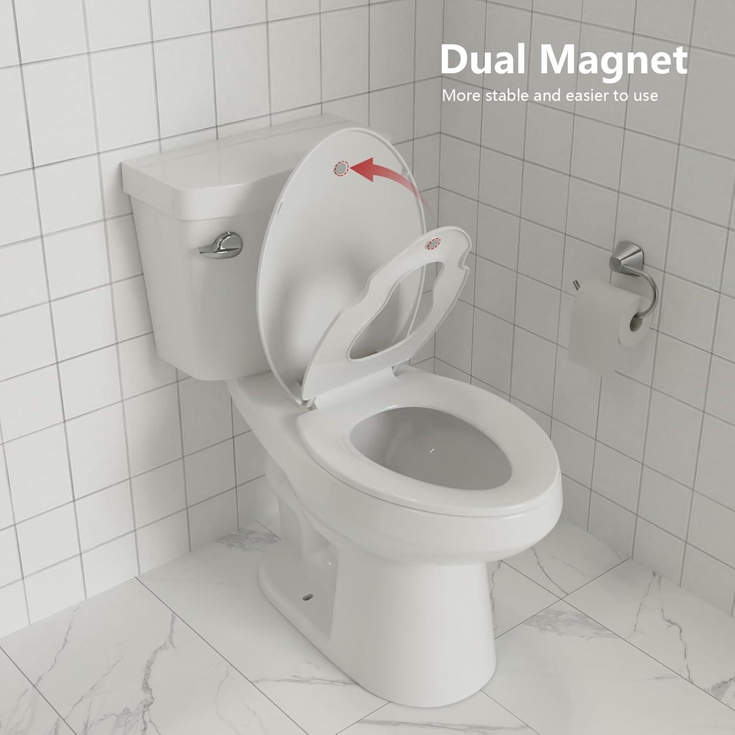 Danolapsi Elongated Toilet Seat with Built in Potty Training Seat,Quiet-Close Lid and Seat,Never Loosen,Potty Training Toilet Seat for Toddlers,Quick-Attach Hardware,Fits both Adult and Child