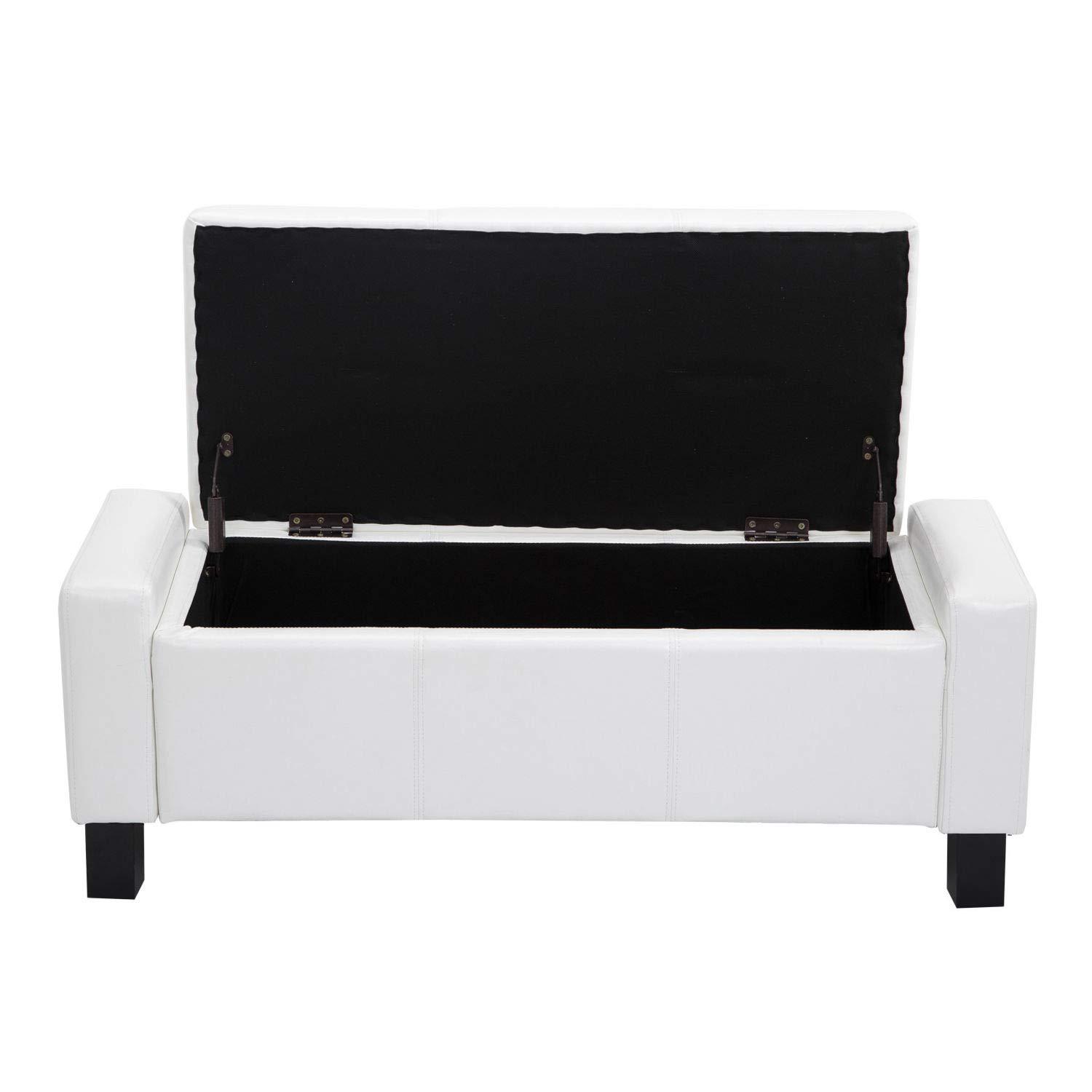 CCBIUOMBO 42\u201D Faux Leather  Ottoman Bench Organizer Chest Rectangular Footstool with Hinged Lid for Living Room  Entryway  or Bedroom - Cream White