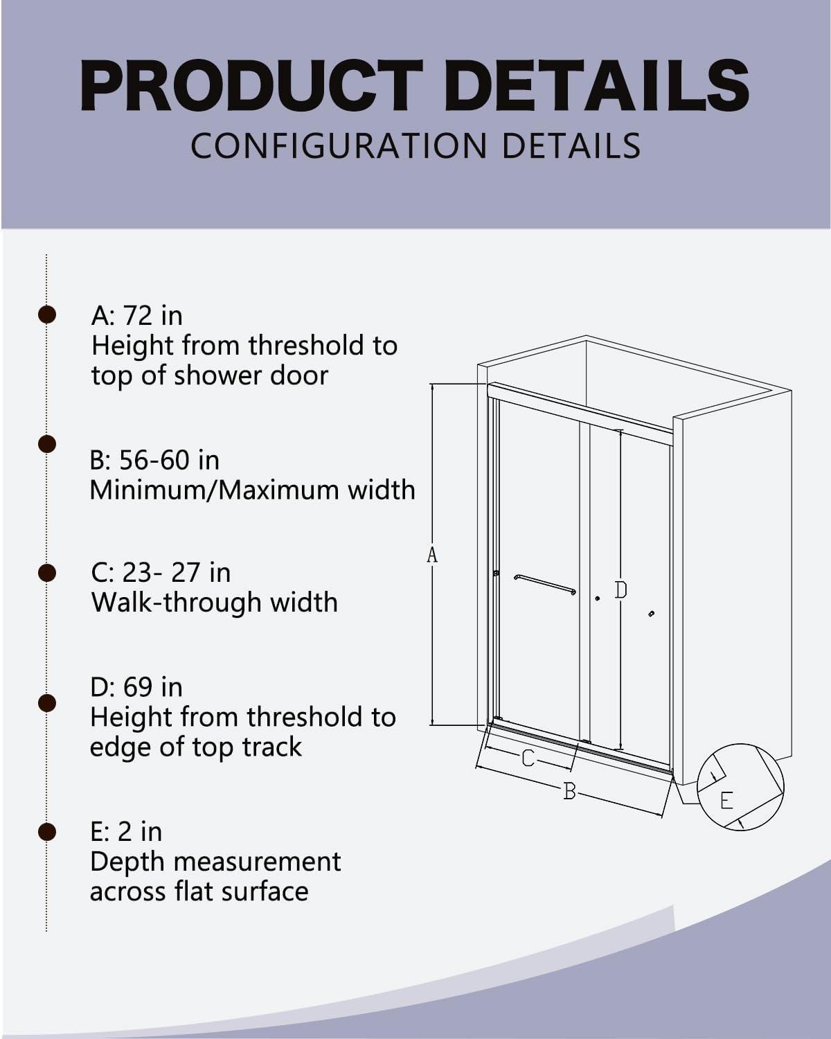 68-72" W x 76" L Frameless Double Sliding Shower Door - Soft-Close Feature, Brushed Nickel, 3/8" (10mm) Thick SGCC Tempered Glass Door with Explosion-Proof Film