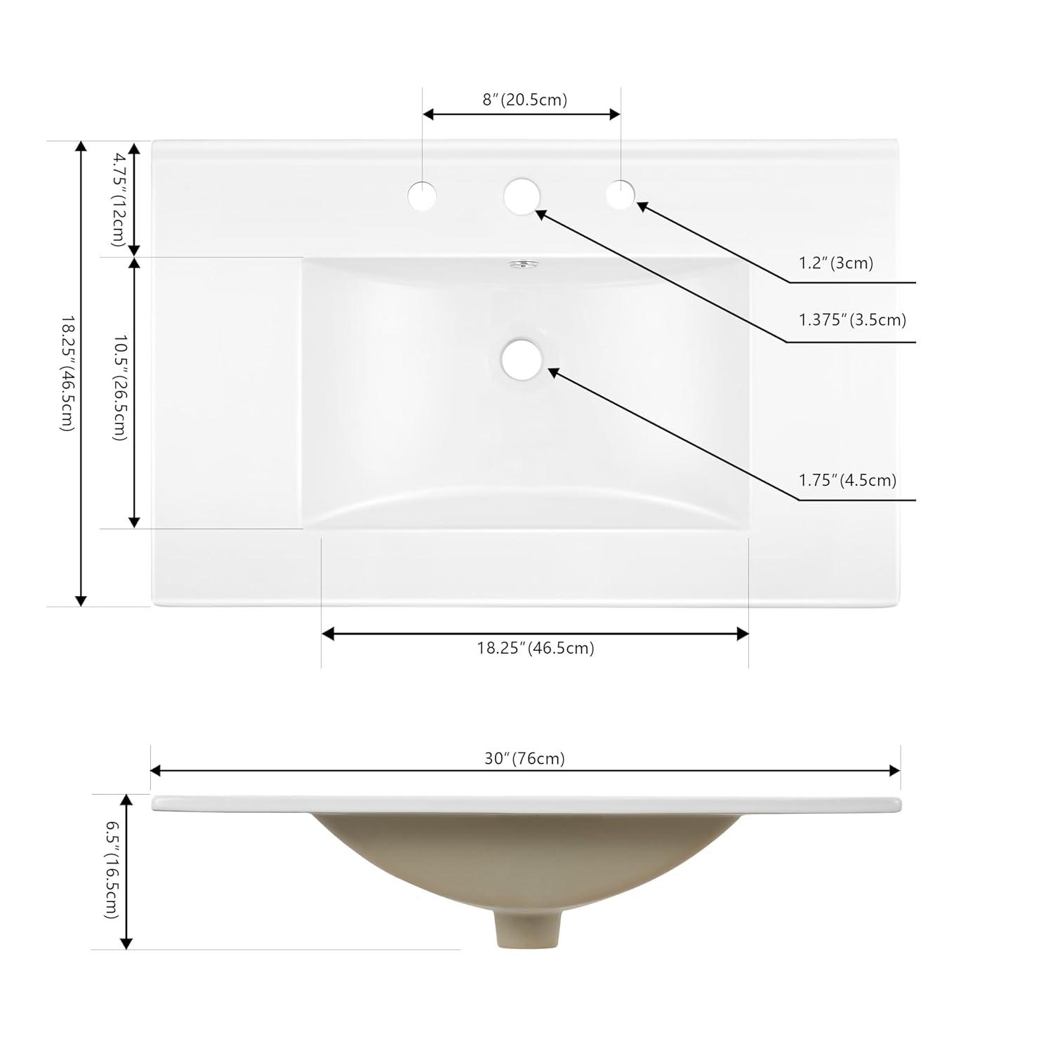 Jonathan Y Ancillary 3-Hole 30" Classic Contemporary Rectangular Ceramic Single Sink Basin Vanity Top