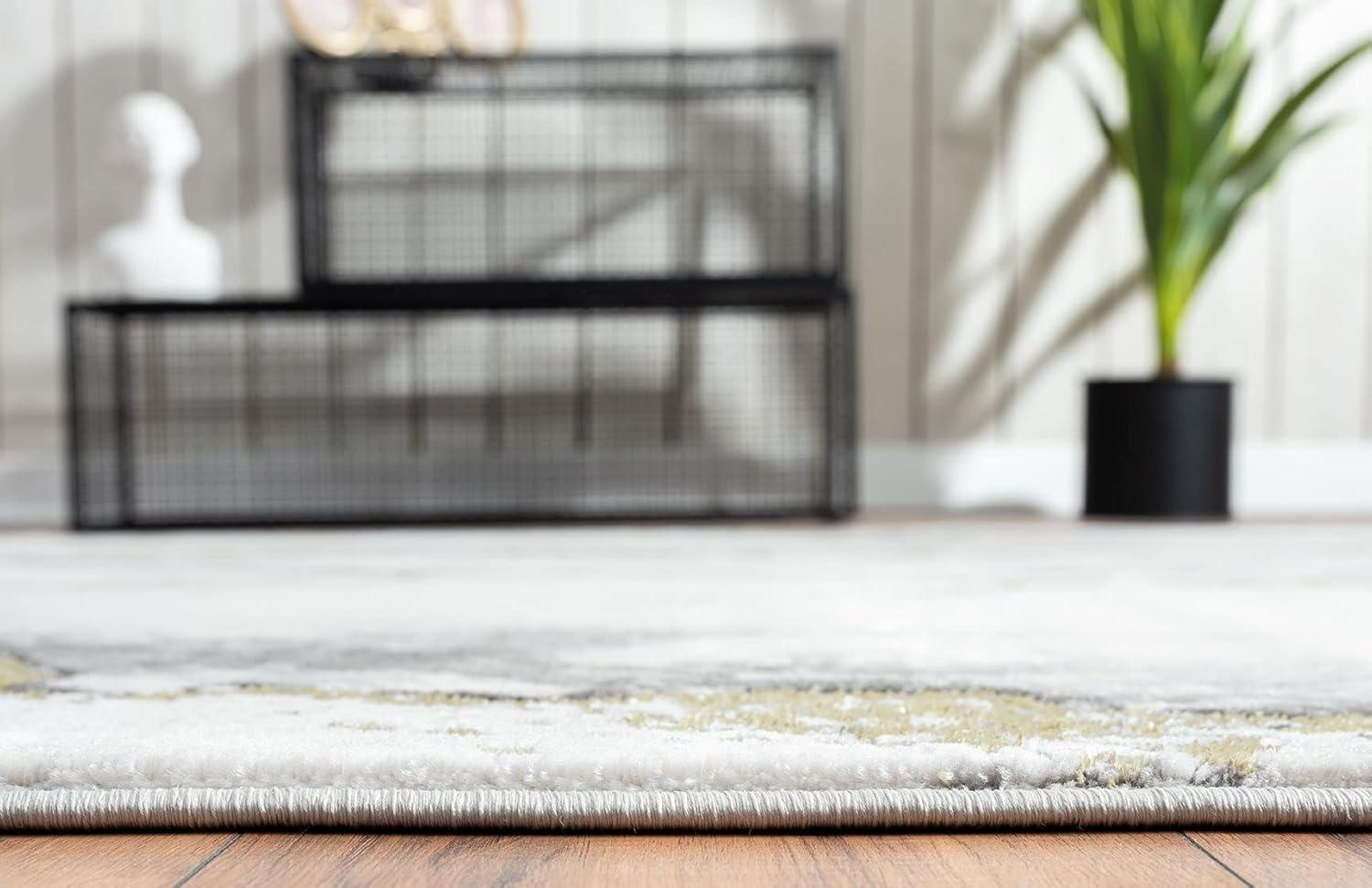 Abani Contemporary Abstract Turkish Area Rug, Laguna Collection Grey & Yellow Modern 2'3¨ x 12' Rectangle Accent Rugs