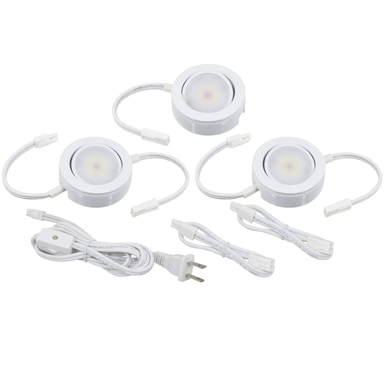 White Dimmable LED Swivel Puck Light Kit, 3-Pack