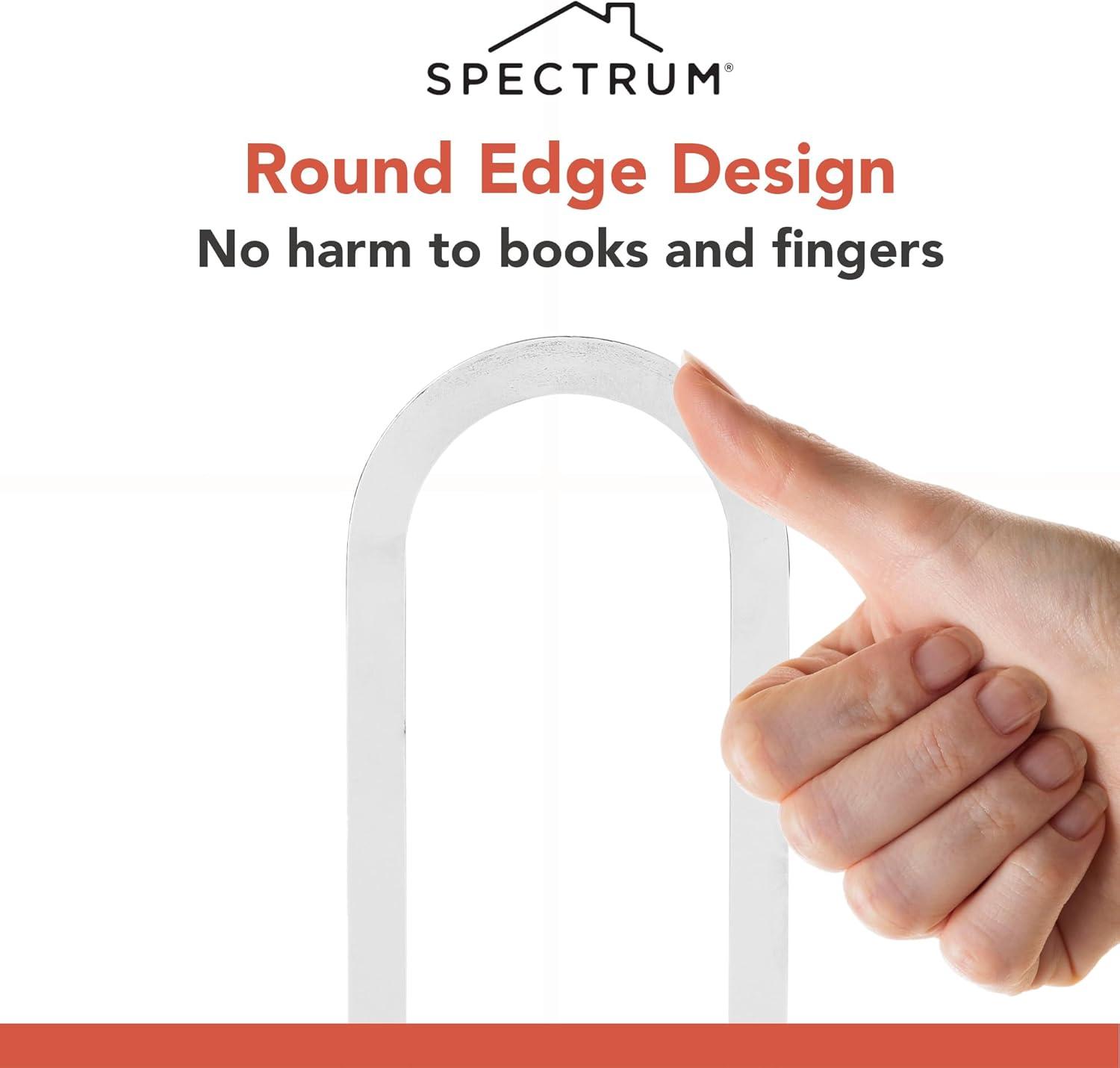 Spectrum Elements Book Ends for Shelves, Large- Decorative Bookends Book Shelf Organizer for Heavy & Light Books - Modern Metal Book Holders with Minimalist Design - Chrome