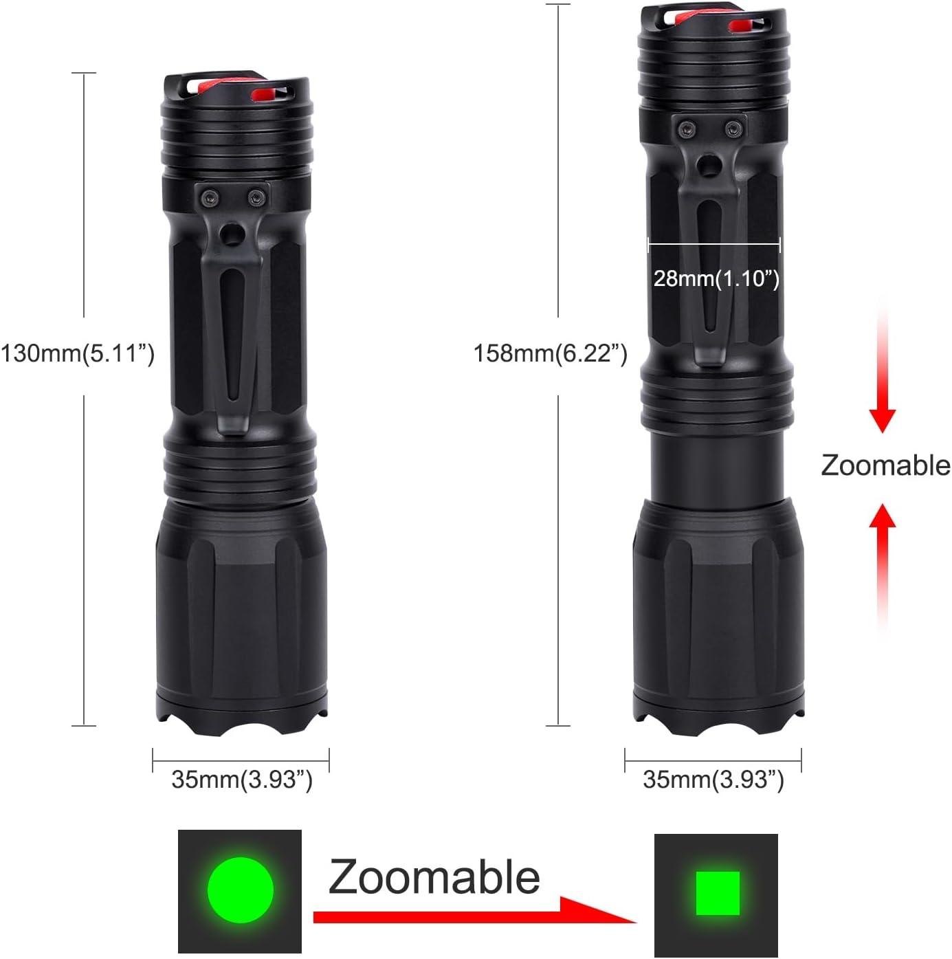 Upgraded Zoomable Red Flashlight, 4 Color in 1 Flash Light, Green Red Blue White Multi-Color RGBW Led with Memory for Night Vision, Fishing, Astronomy(Batteries Not Included)