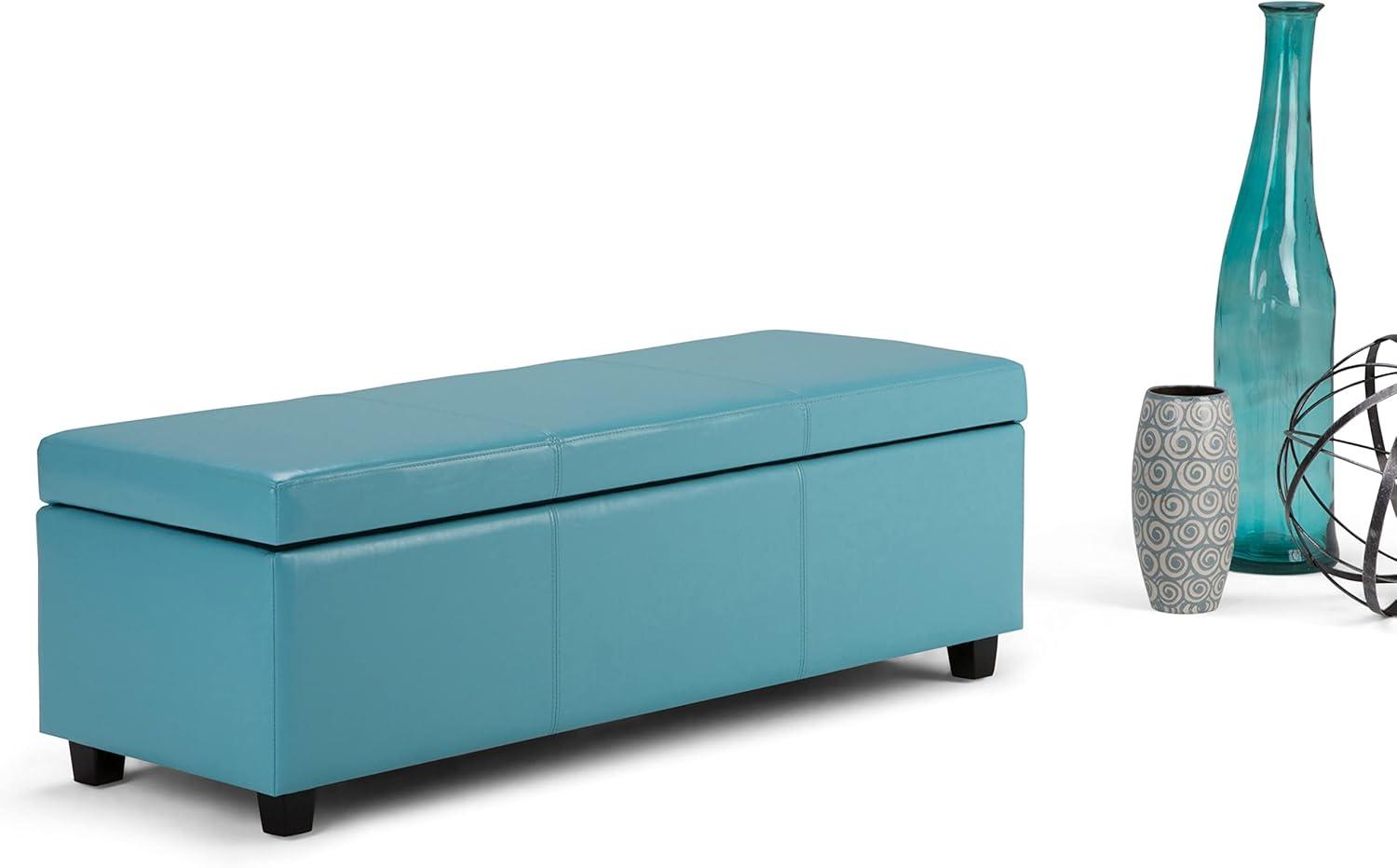 Simpli Home Avalon Faux Leather Storage Bench in Soft Blue