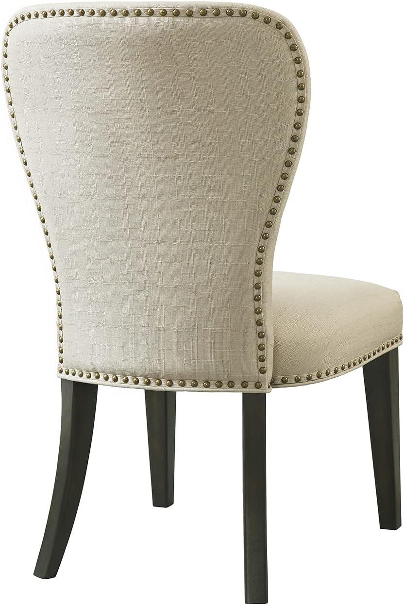 Set of 2 Savoy Upholstered Dining Armless Chairs Cream - Alaterre Furniture: Faux Leather, Nailhead Detail, Rubberwood Frame