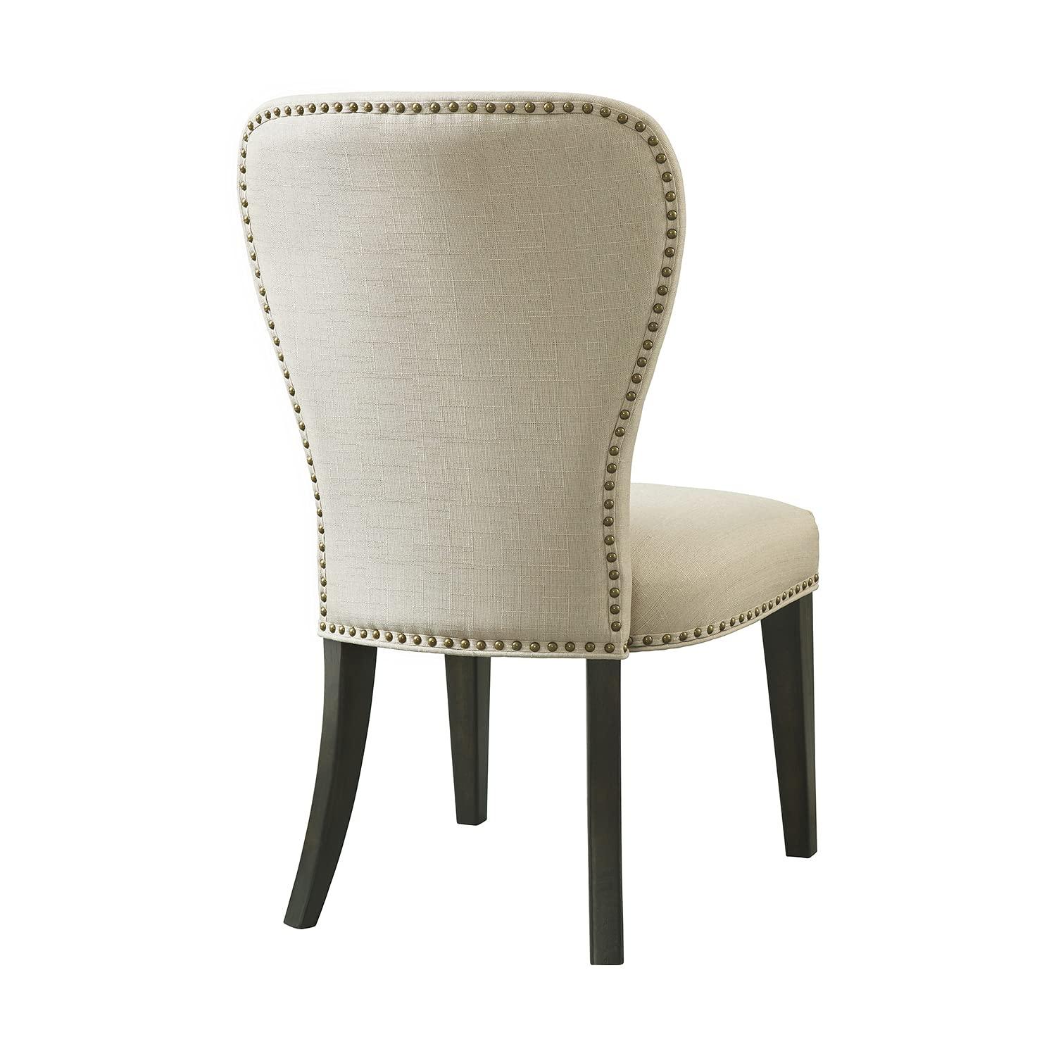 Set of 2 Savoy Upholstered Dining Armless Chairs Cream - Alaterre Furniture: Faux Leather, Nailhead Detail, Rubberwood Frame