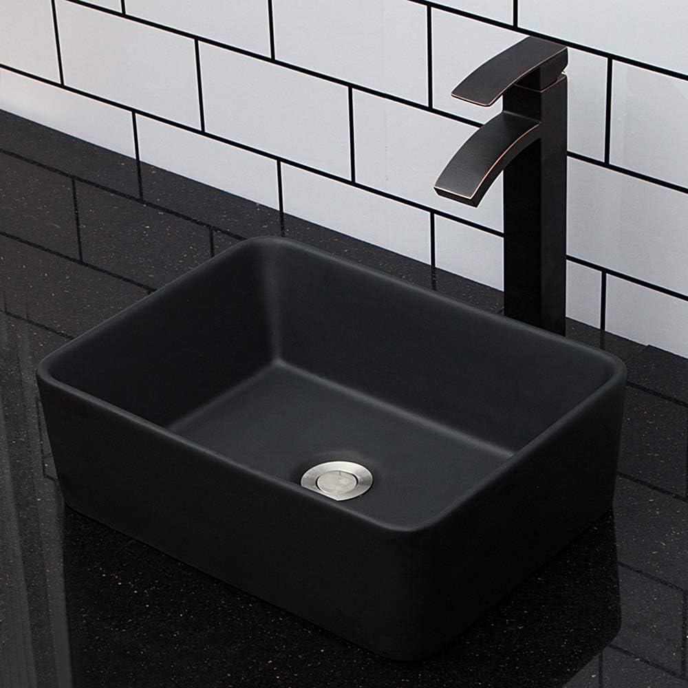 Kichae 16"x12" Vessel Sink Rectangle - Modern Above Matte Black Porcelain Ceramic Bathroom Vessel Vanity Sink Bowl Art Basin