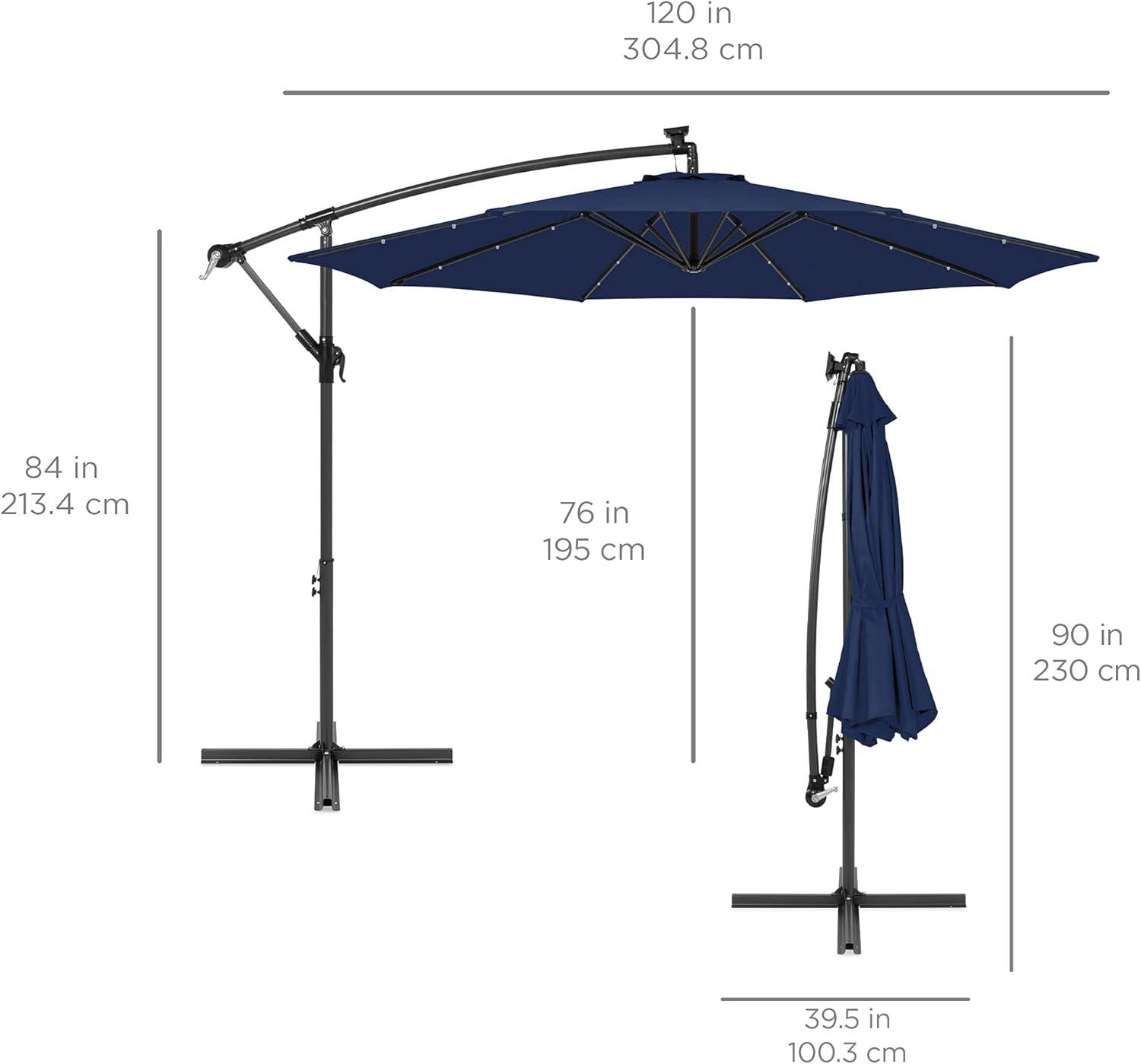 Best Choice Products 10ft Solar LED Offset Hanging Outdoor Market Patio Umbrella w/ Adjustable Tilt - Navy Blue