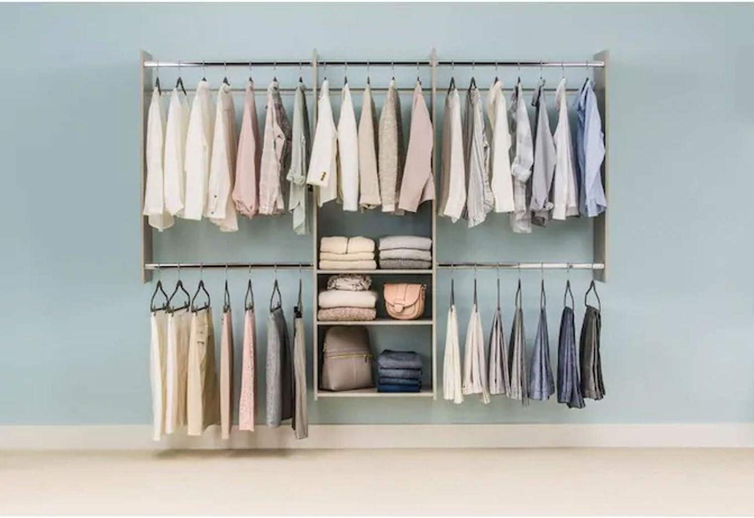 Easy Track Closet Storage Organizer System with Shelves, Grey