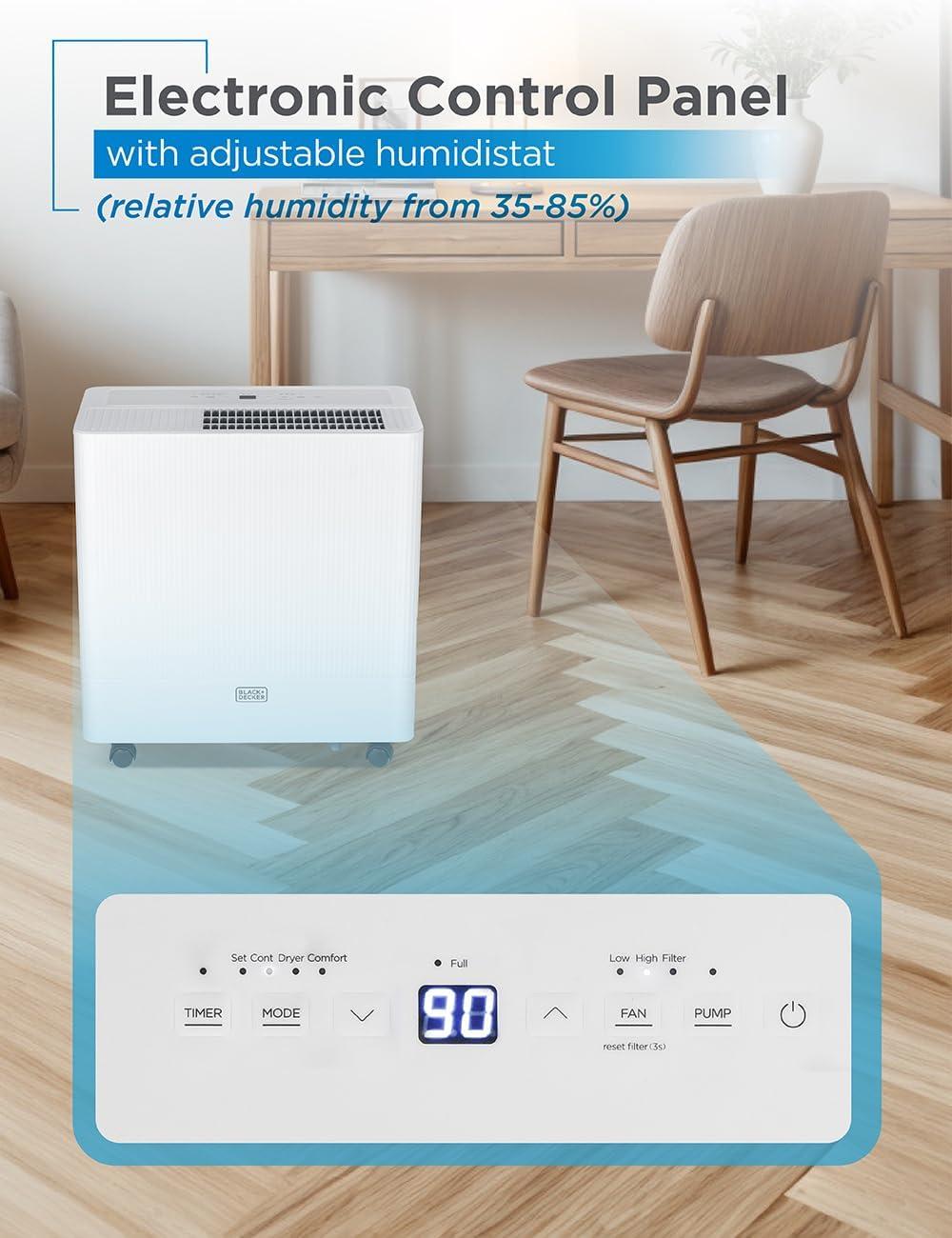 BLACK+DECKER Dehumidifier for Large Spaces and Basements Energy Star Certified White