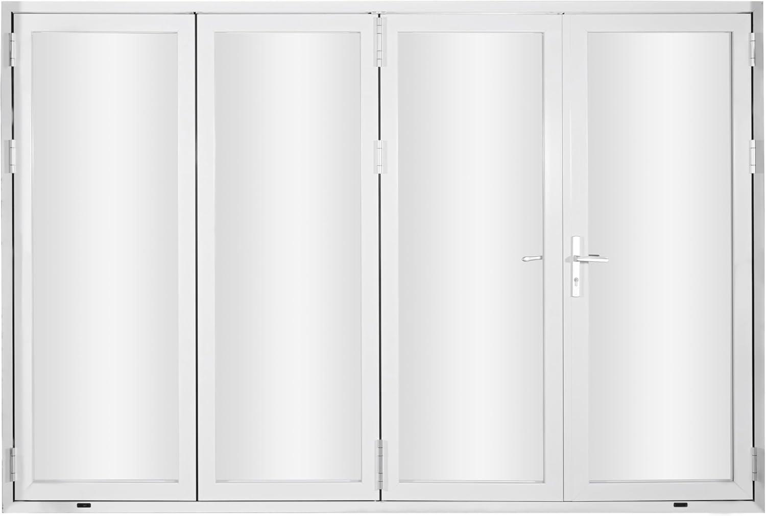 KaMic 120" x 80" 4 Panels Alumnium Folding Door In White, One Door Right Swing Out Three Door Folded From Right To Left