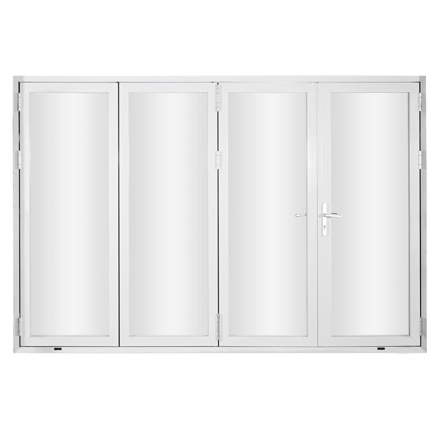 KaMic 120" inch 4 Panels Aluminum Folding Door In White, One Door Swing Out & Three Door Folded