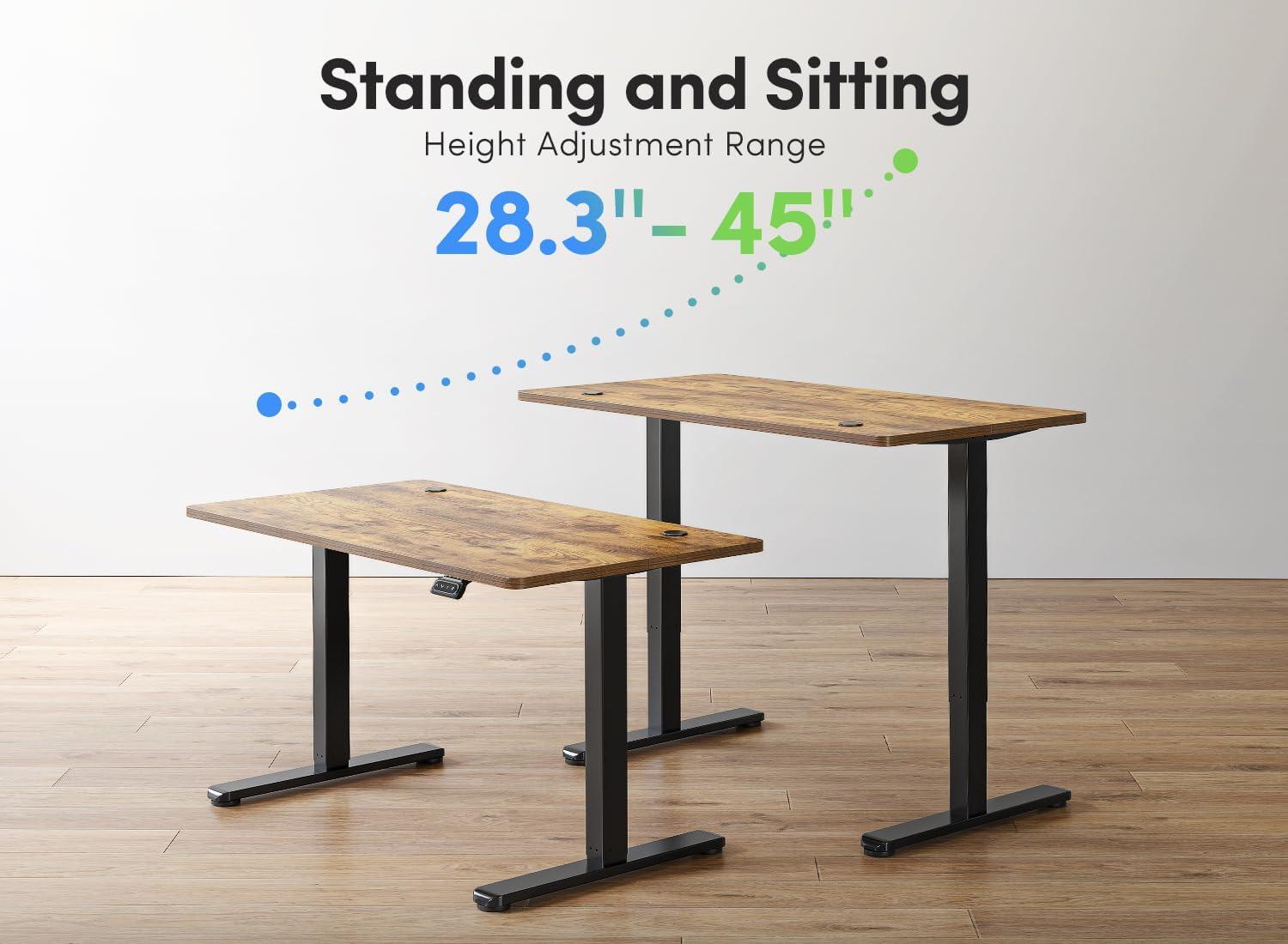 edx Electric Standing Desk, Height Adjustable Desk, 55 x 24 Inches Ergonomic Stand up Desk with Memory Preset and T-Shaped Metal Bracket for Home Office
