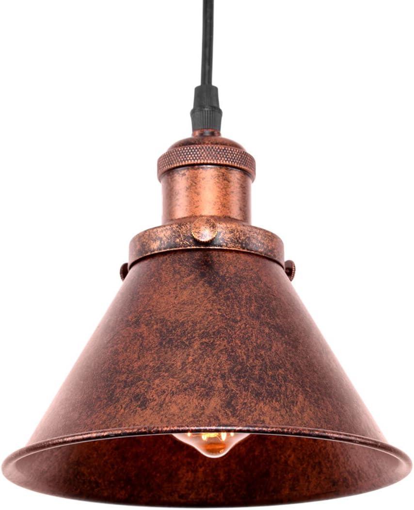 Small Antique Copper Farmhouse Pendant Light with Cone Shade