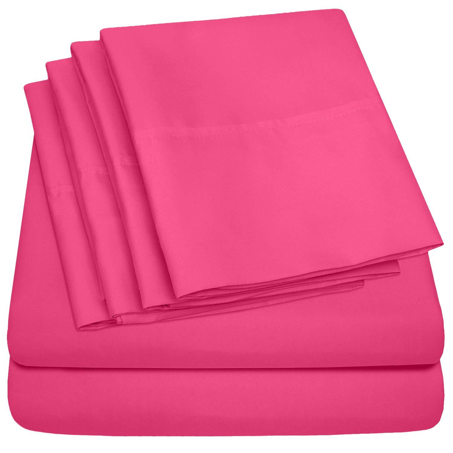 4 Piece Sheet Set, Ultra Soft 1800 Series Collection - King, Fuchsia
