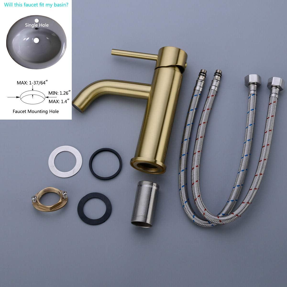 Brushed Gold Brass Single Handle Bathroom Faucet