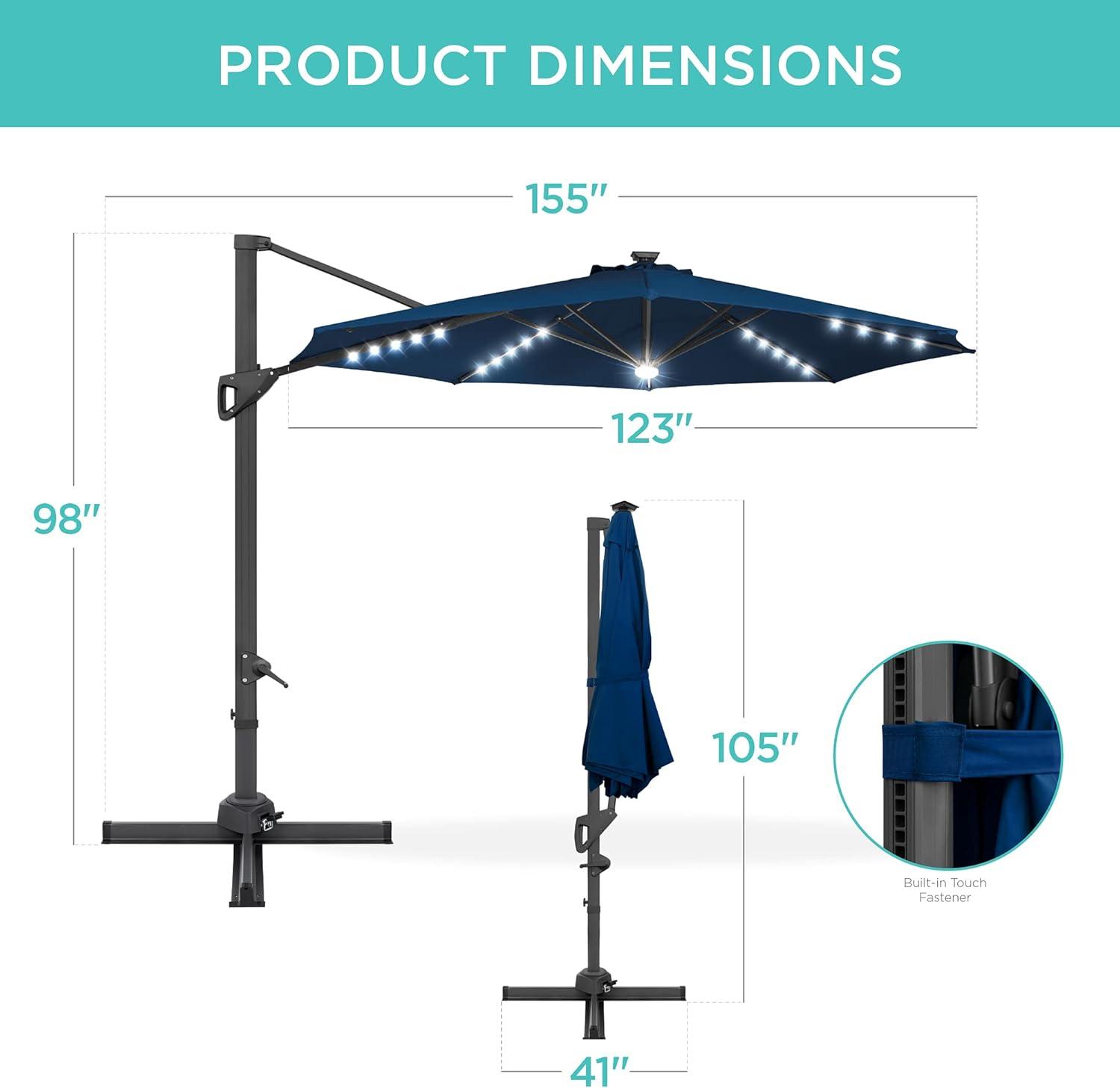 10ft Navy Blue Solar LED Cantilever Patio Umbrella with Cross Base