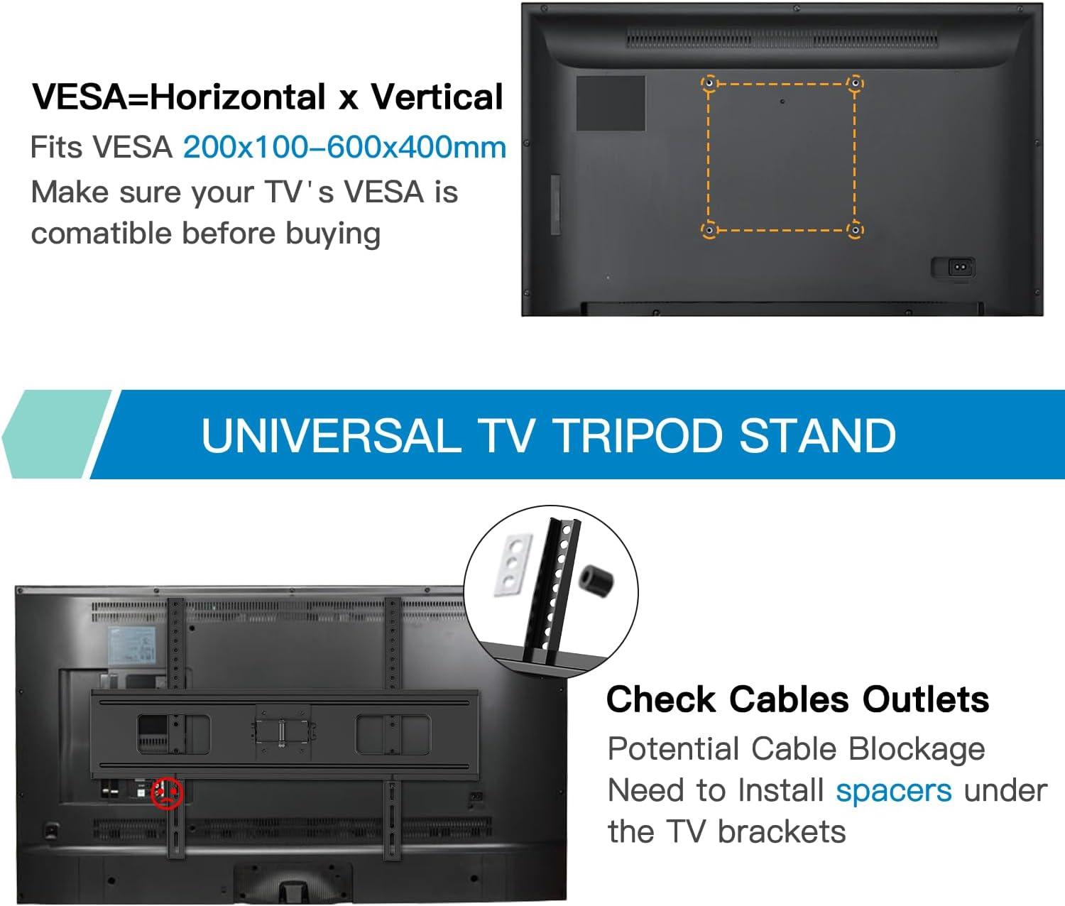 PERLESMITH Tripod TV Stand -Portable TV Stand for 37-85 Inch LED LCD OLED Flat Screen TVs-Height Adjustable Display Floor TV Stand with VESA 600x400mm, Holds up to 110lbs PSTM2