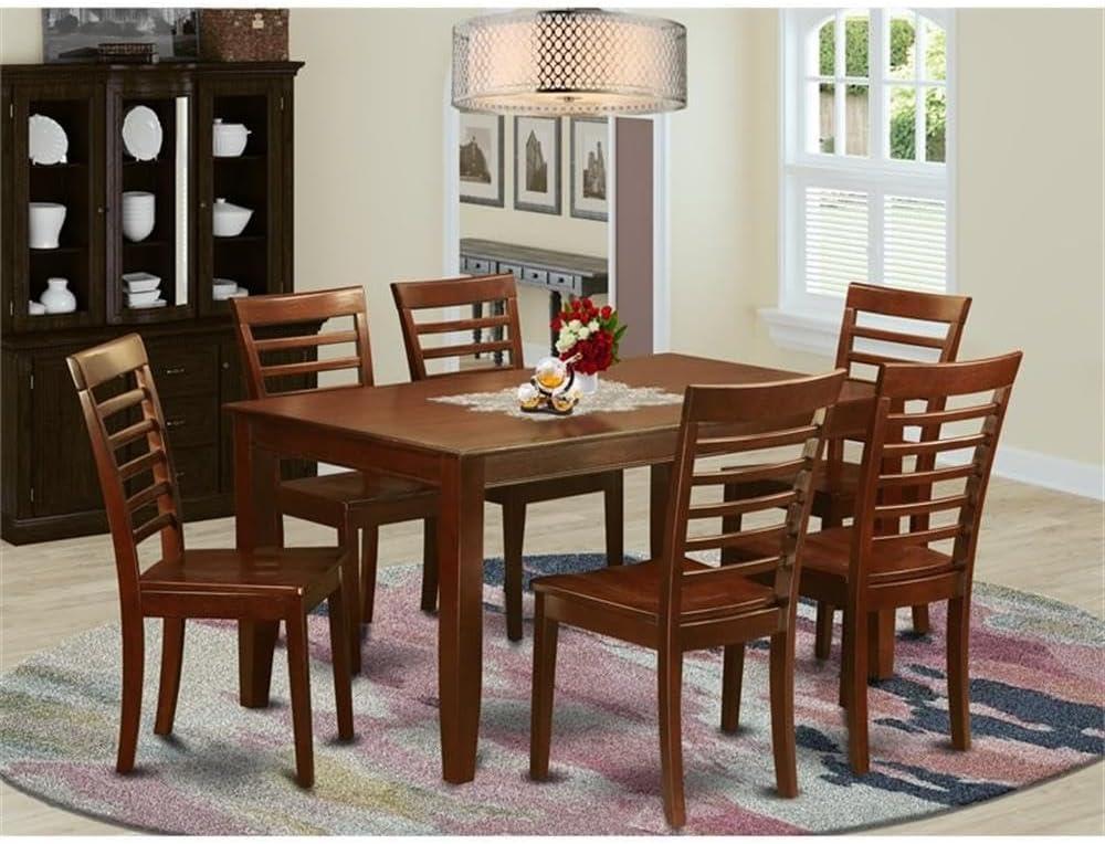 Mahogany 7-Piece Rectangular Dining Table Set with Ladder Back Chairs