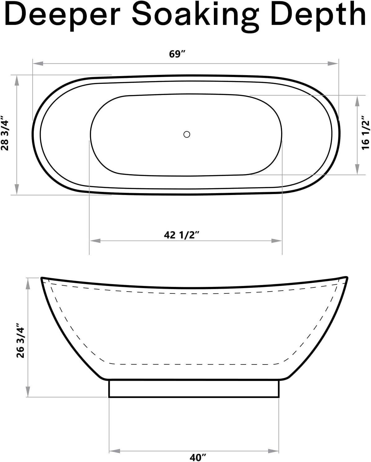 Empava 69" Glossy White Acrylic Freestanding Soaking Tub