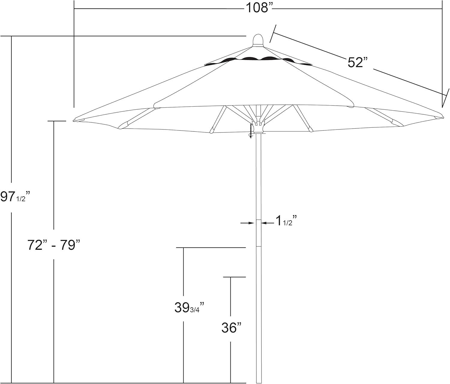 9-Foot Navy and White Stripe Hardwood Patio Umbrella