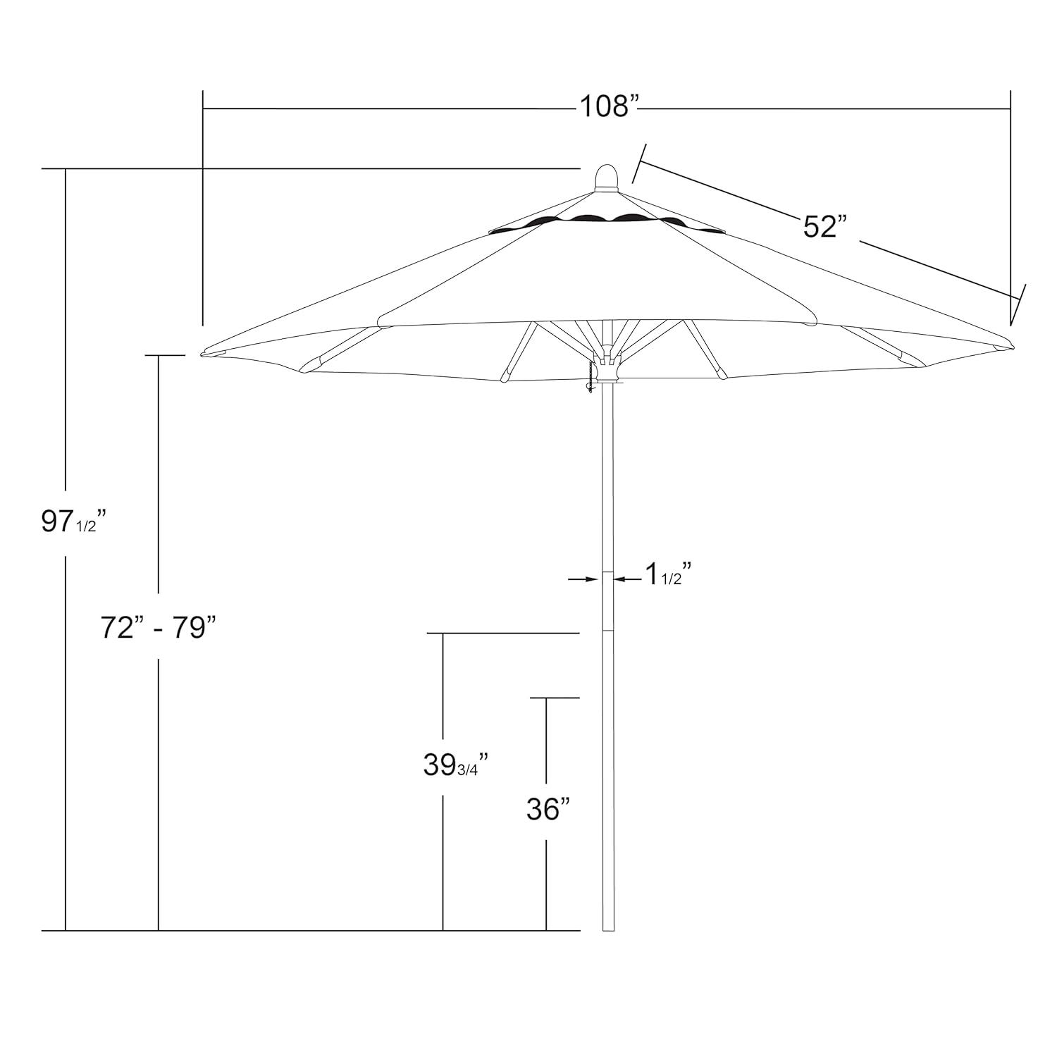 California Umbrella 9' Round Hardwood Frame Market Umbrella, Stainless Steel Hardware, Push Open, Woven Granite Olefin