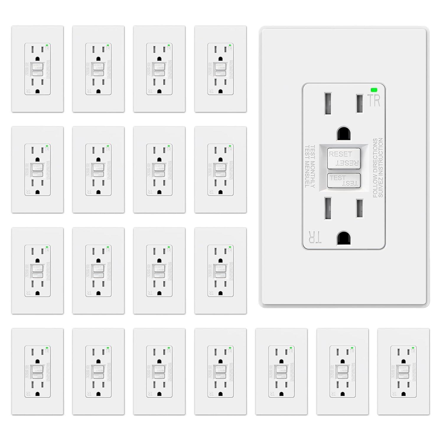 15amp Weather Resistant GFCI Outlet, Tamper Resistant GFI Receptacle with LED Indicator, Decor Wall Plate and Screws Included, ETL Certified, White 4 Pack