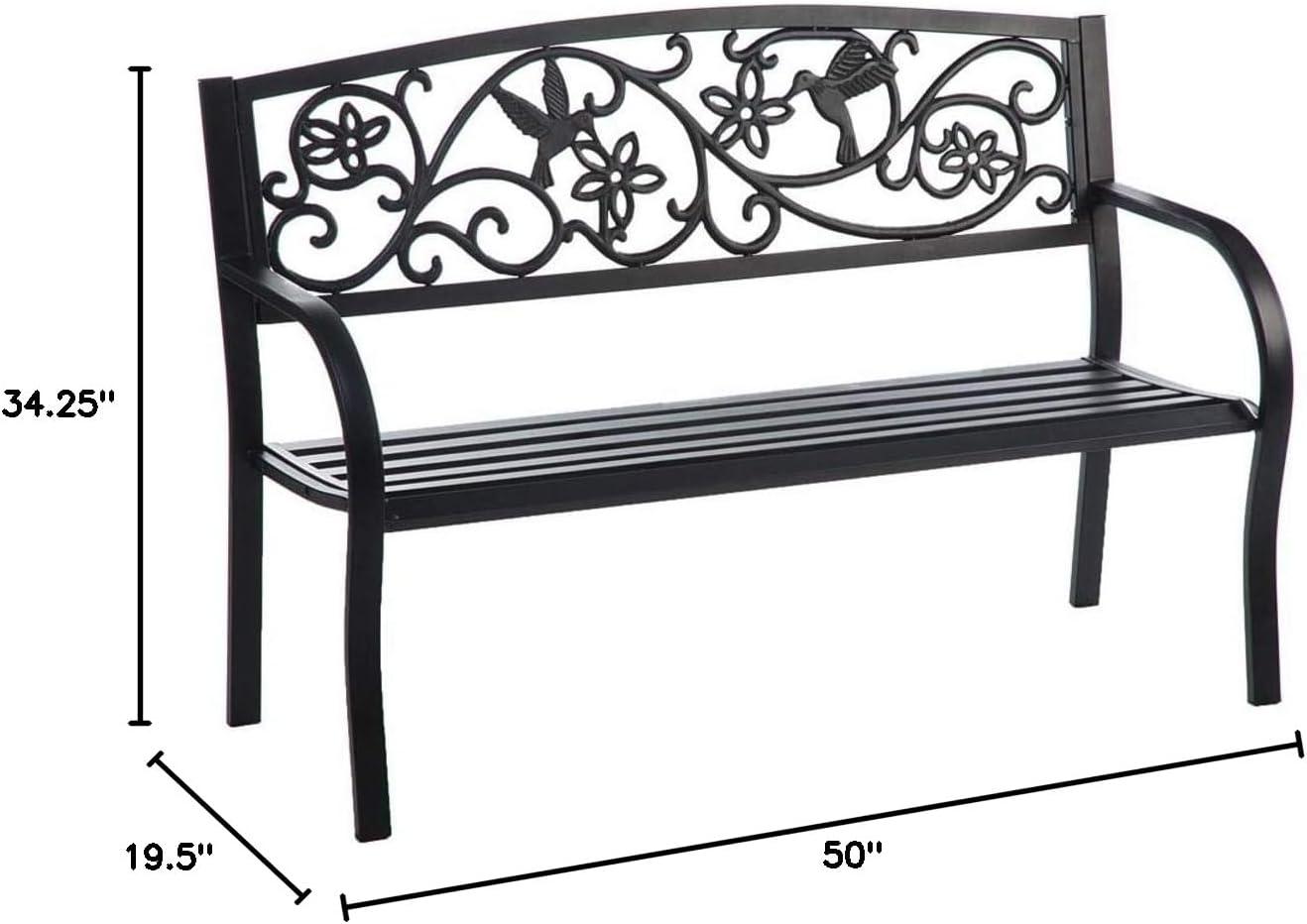 Evergreen Hummingbird Metal Garden Bench - Black