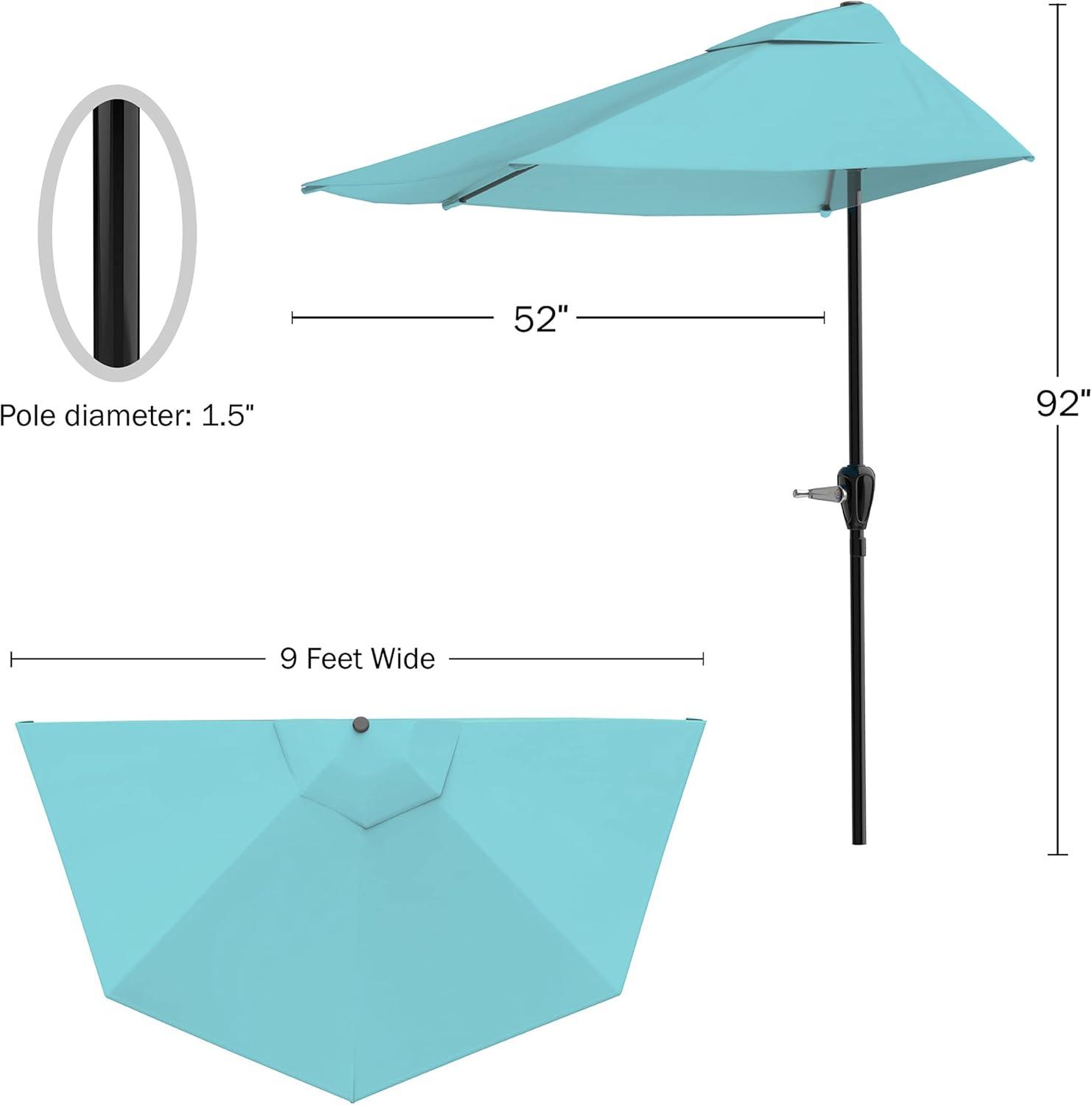 Pure Garden 9ft Half Umbrella for Balcony, Porch, or Deck, Blue