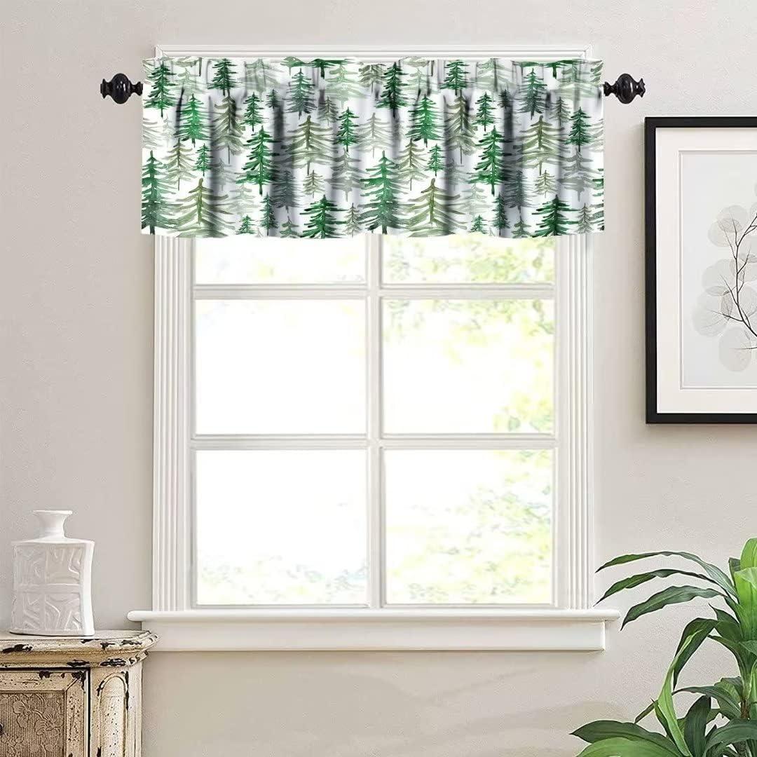 Green Forest Watercolor Blackout Polyester Valance Curtain