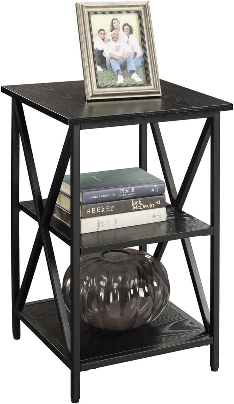 Black and Cherry 3-Tier Wood Metal End Table