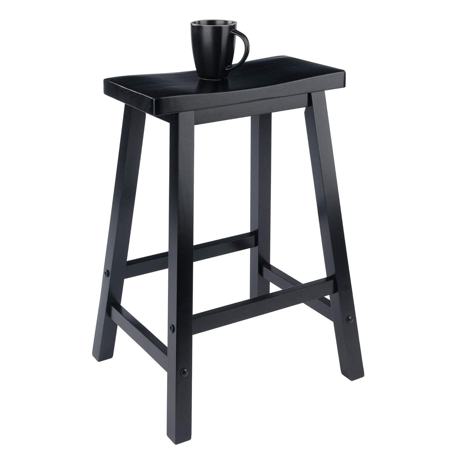 24" Satori Saddle Seat Counter Height Barstool Black - Winsome: Solid Hardwood, Backless Design