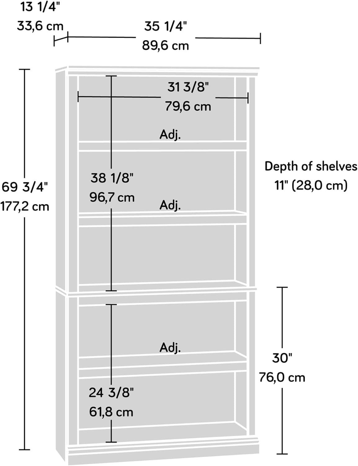 Washington Cherry 5-Shelf Adjustable Bookcase